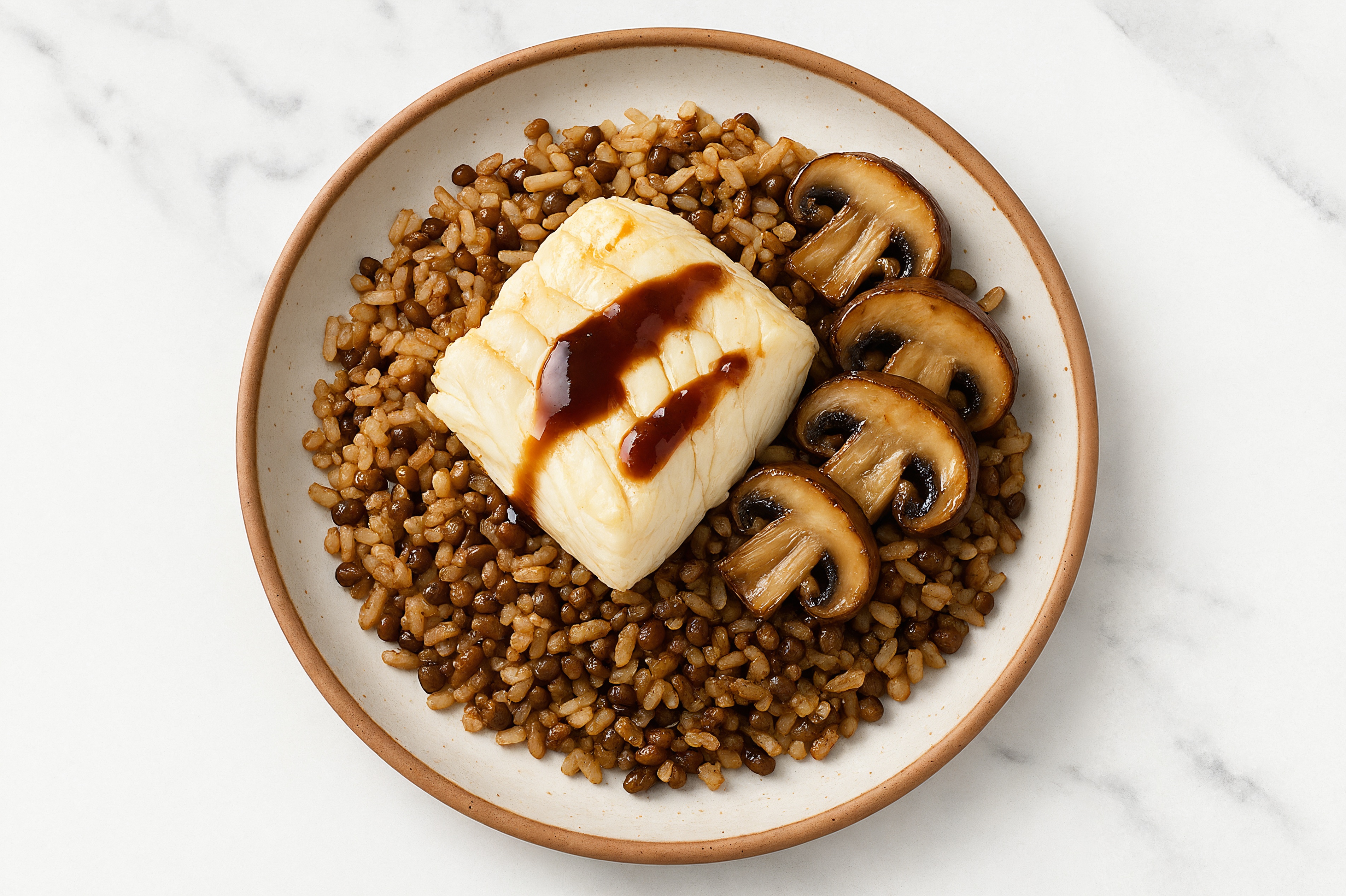Japanese BBQ Halibut + Mushrooms with Rice