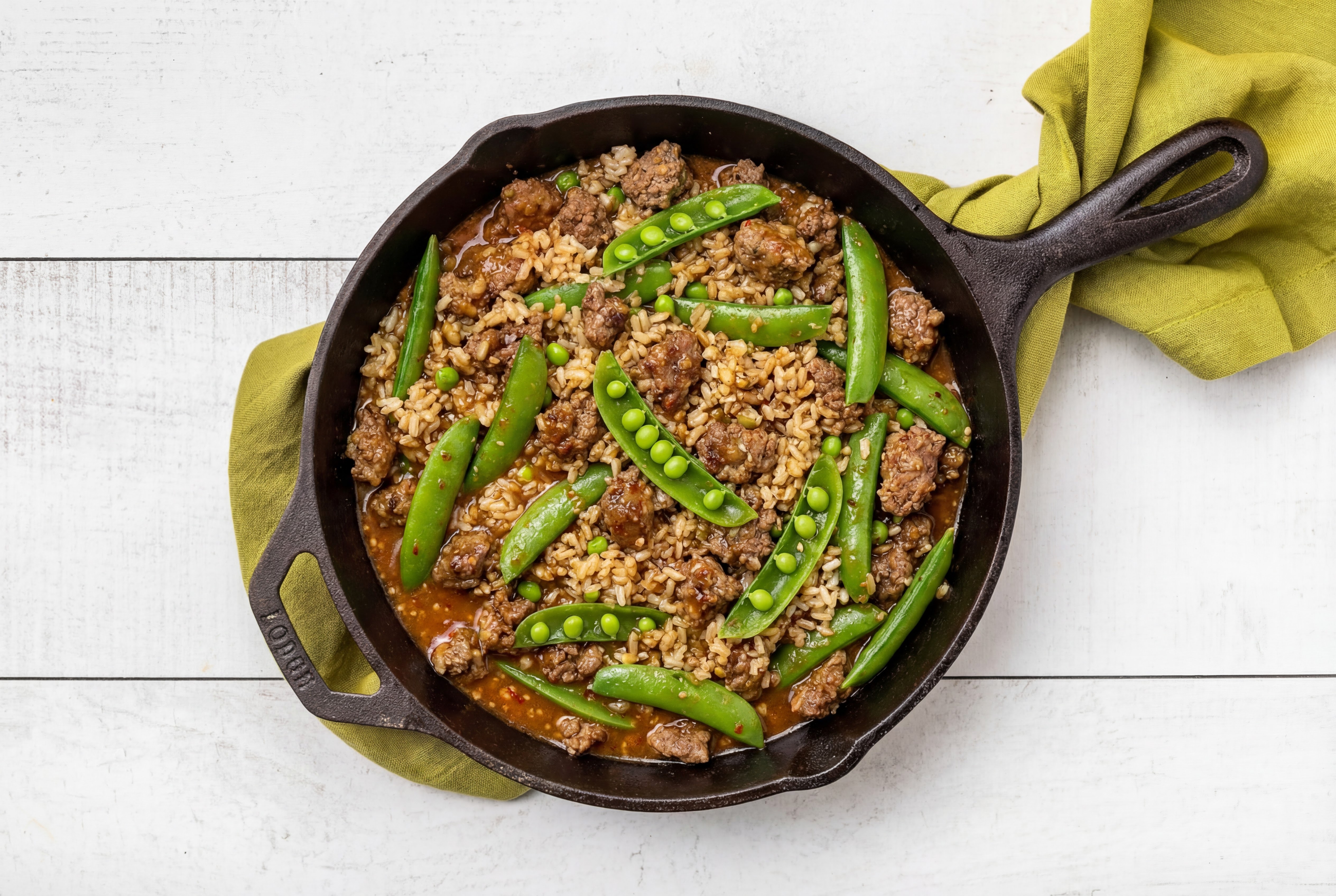 Herby Sesame Ginger Pea Snap + Ground Italian-Style Beef Stir-Fry