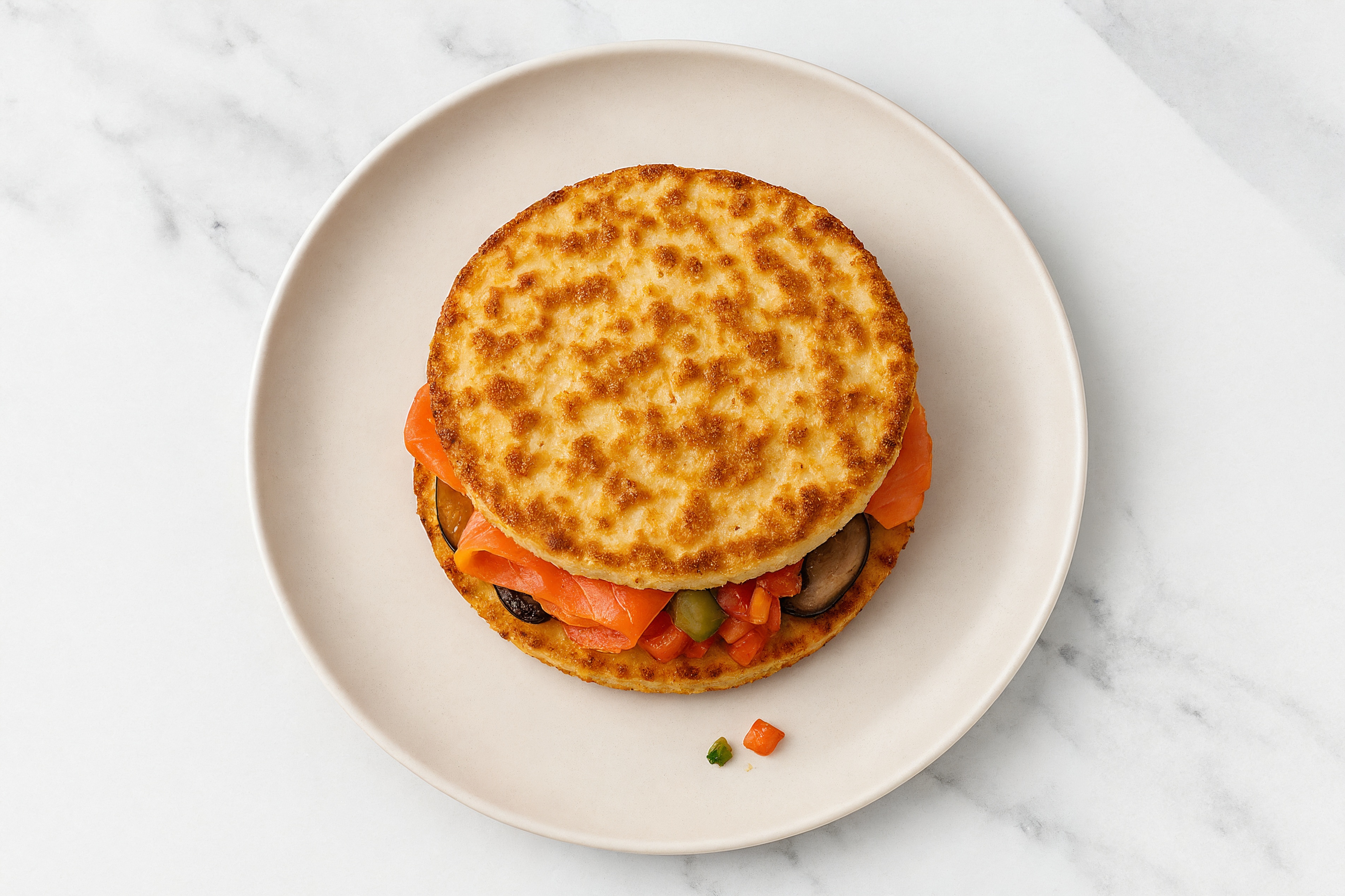 Mexican Smoked Salmon Sandwich with Portabellas on Cauliflower Rounds