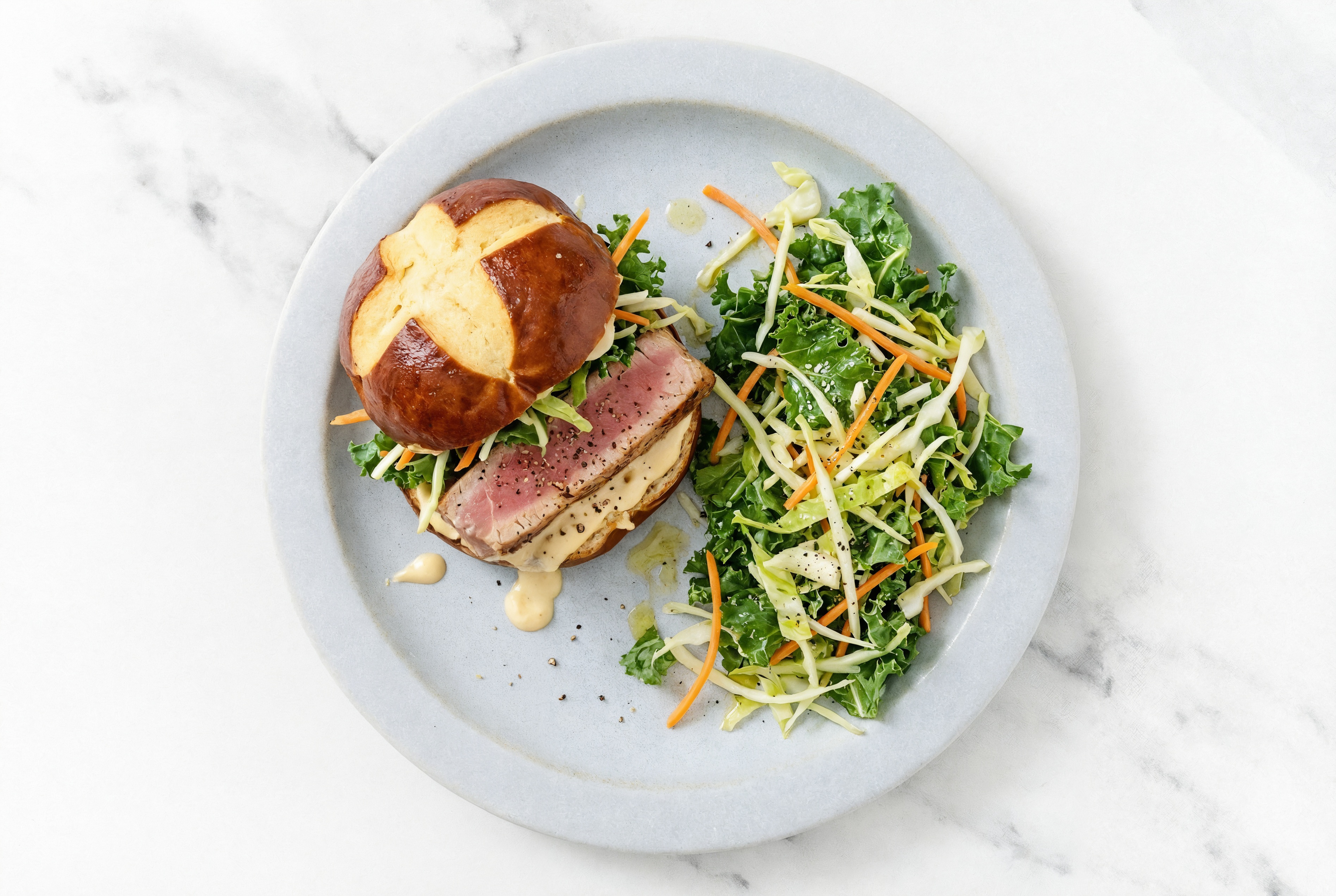 Horseradish Tuna Sandwich on Pretzel Bun with Superblend