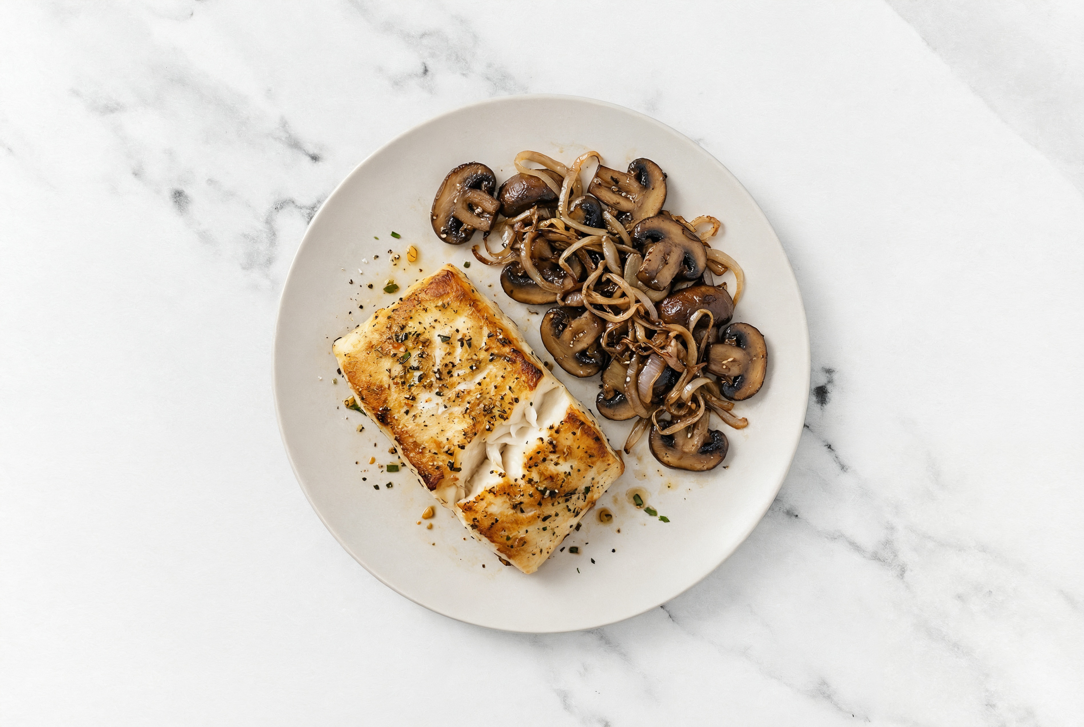 Garlic Herb Barramundi + Savory Sautéed Mushrooms