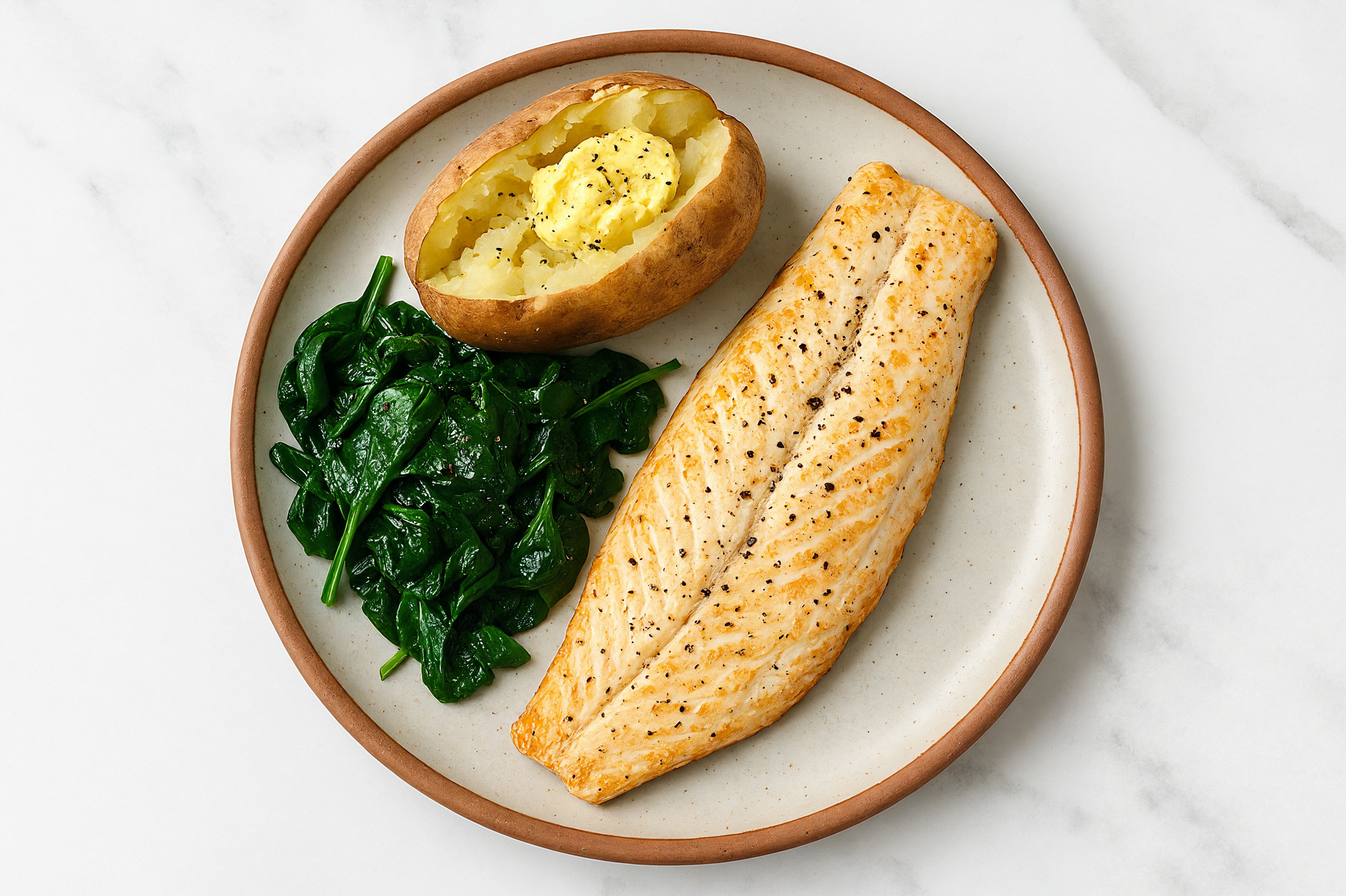 Caper-Slow Churned Lemon & Peppercorn Pasture Butter Trout with Russet Potato & Spinach