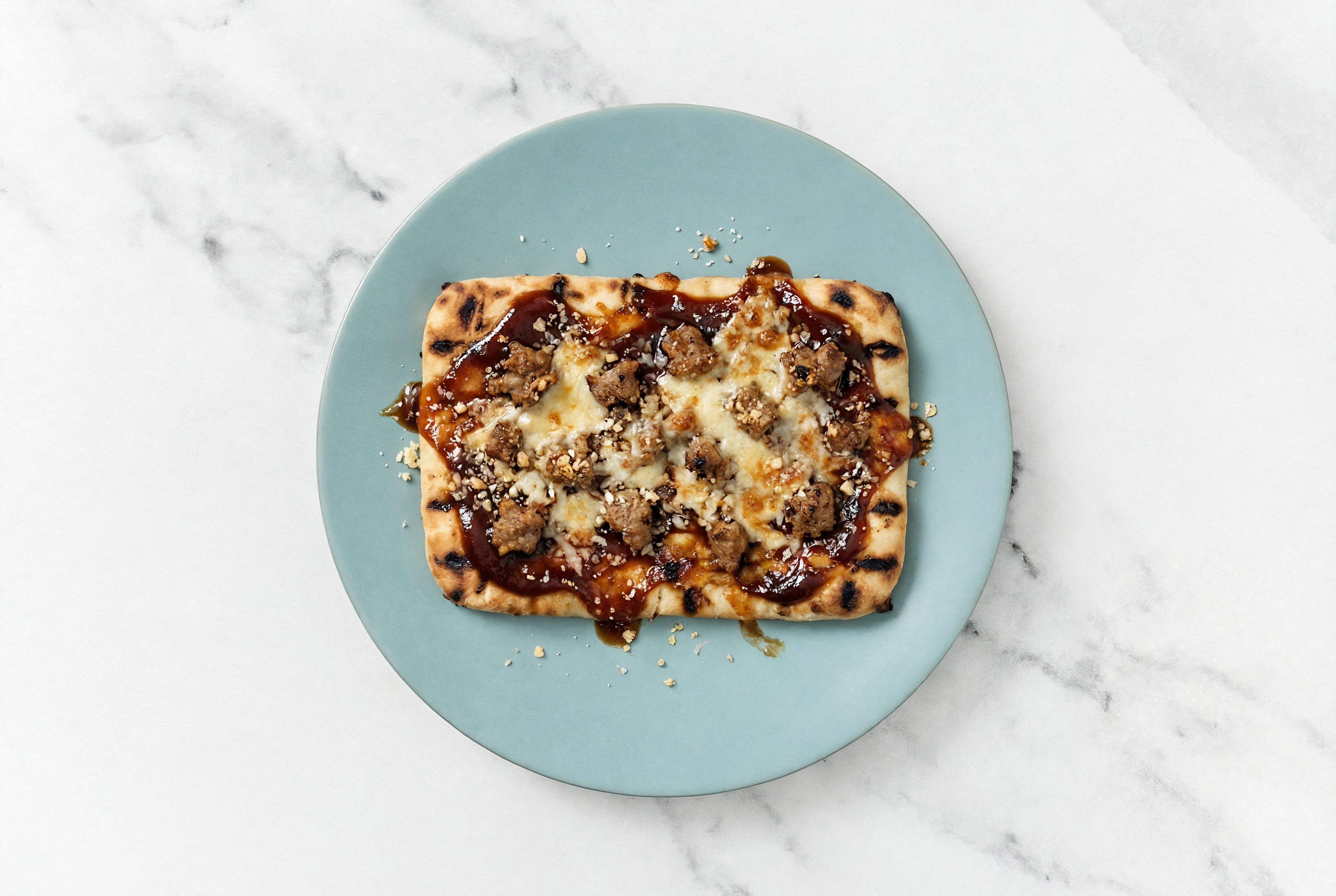  BBQ Pork Sausage Pizza with Grated Parmesan Cheese