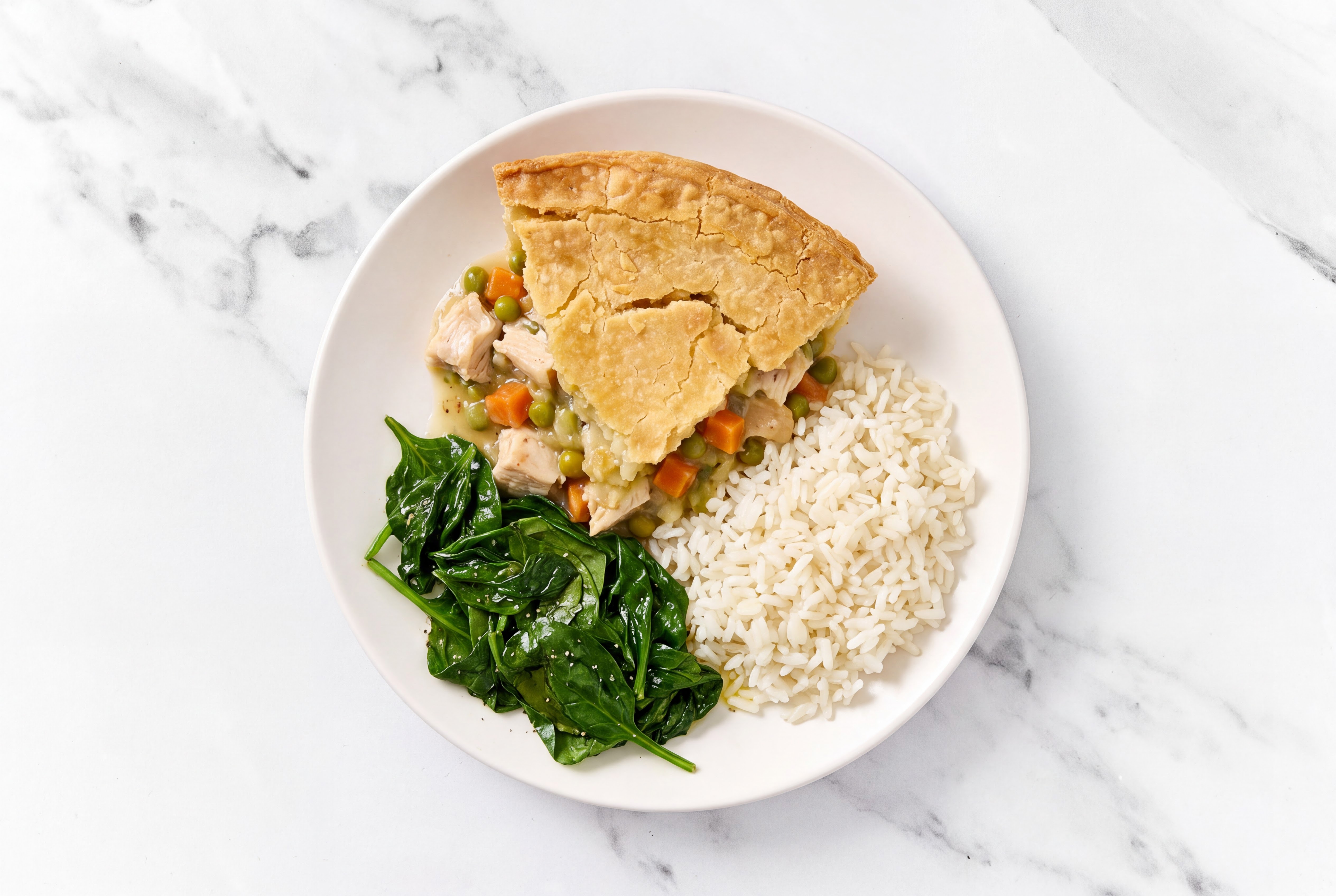 Chicken Pot Pie with Baby Spinach & White Rice