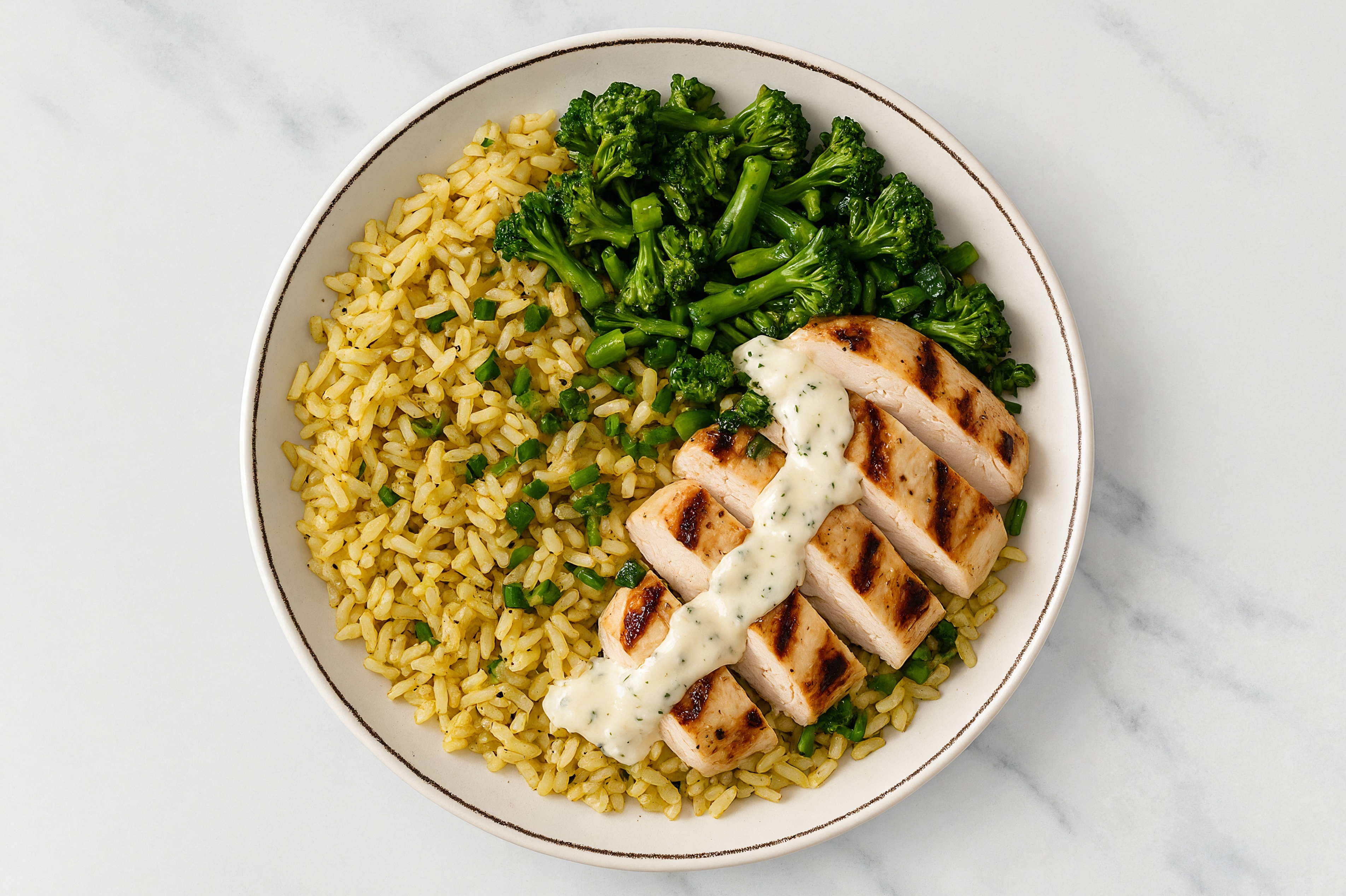 Creamy Ranch Seasoned Grilled Chicken Breast + Broccoli Jasmine Rice Bowl