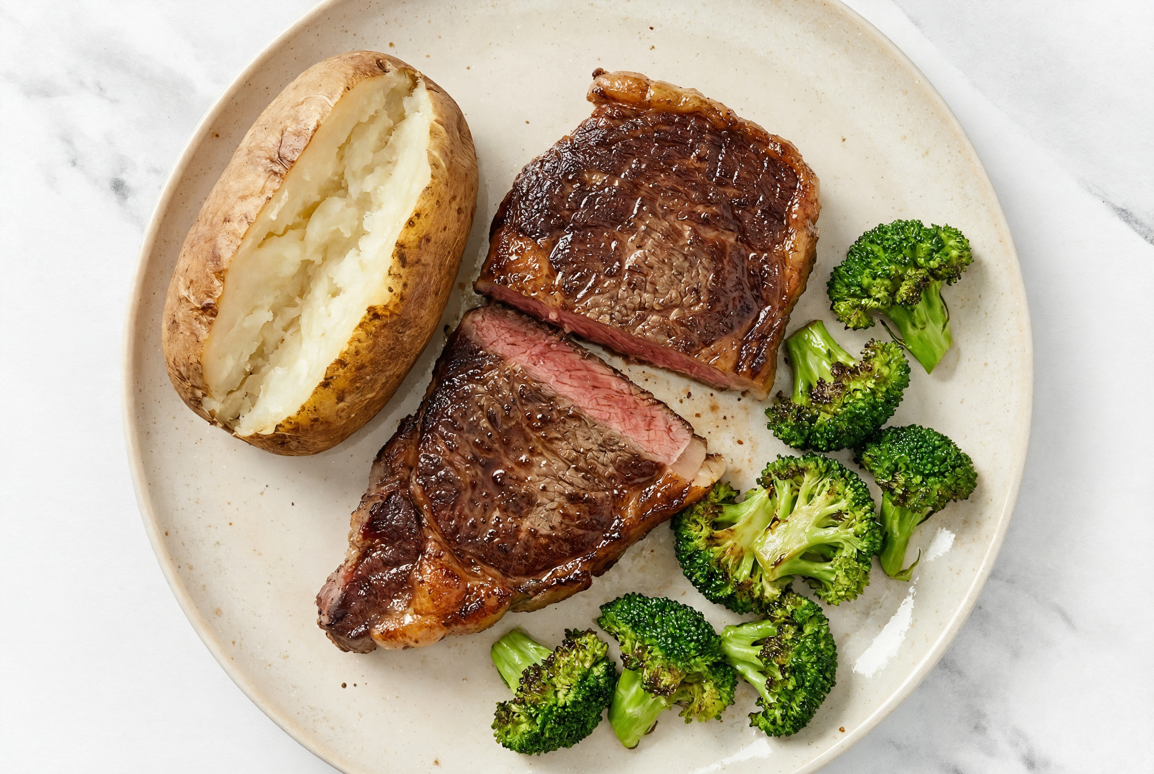 Classic Wagyu Ribeye Steak + Baked Potato with Broccoli Florets