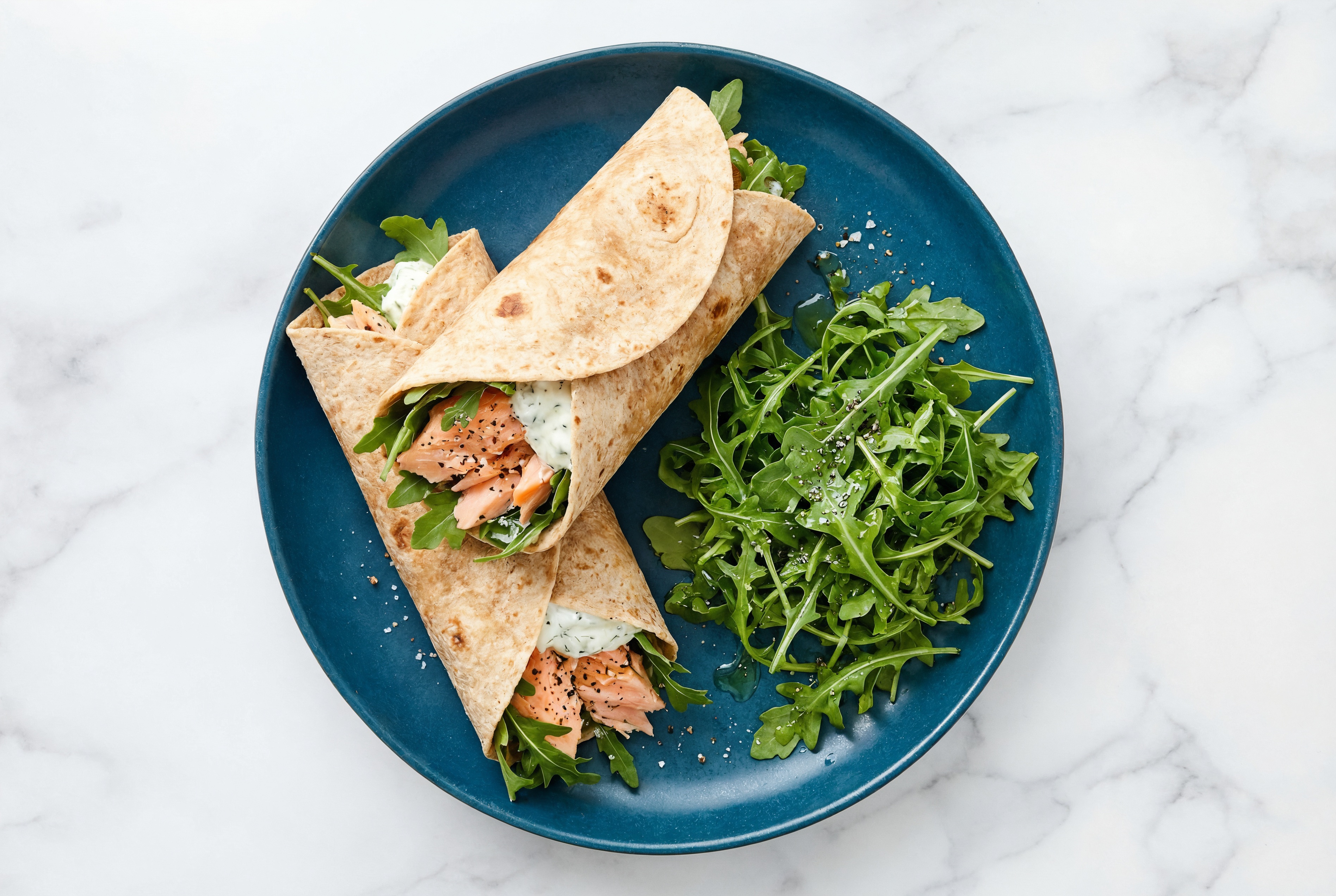 Whole Grain Arugula Salmon Tzatziki Wrap
