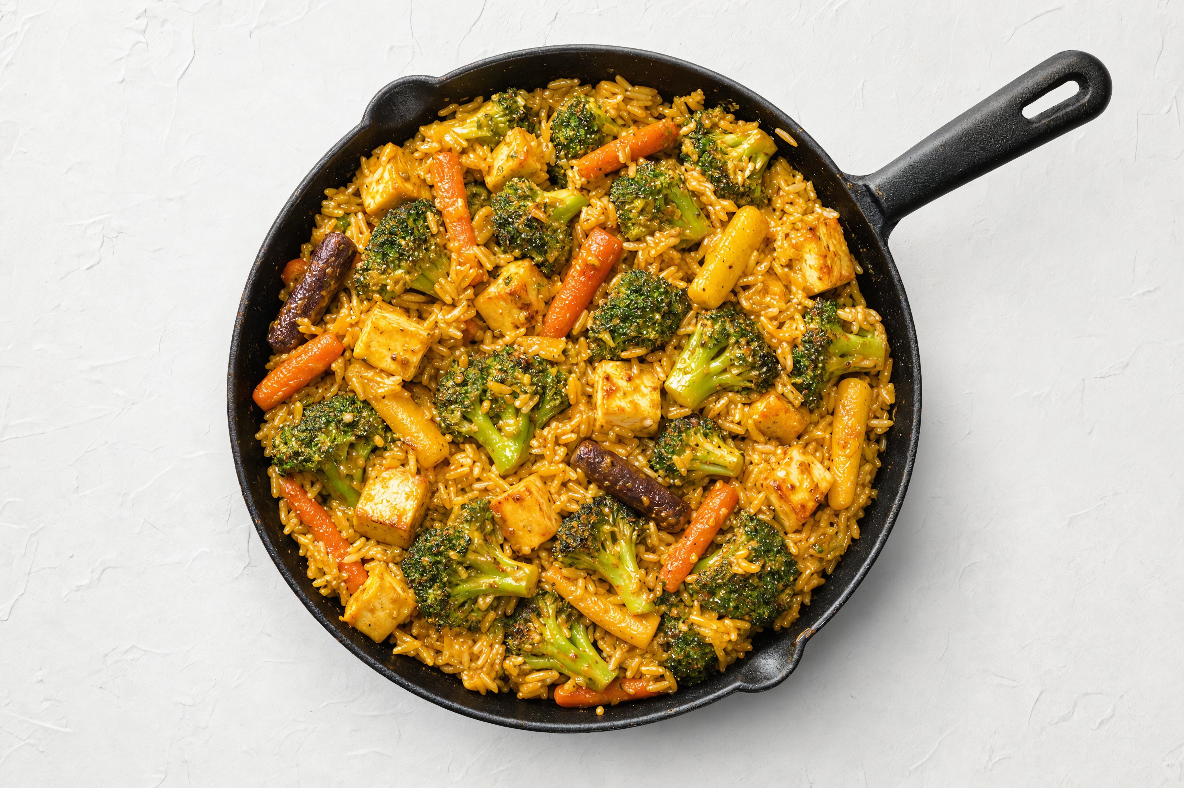 Paneer in Peppery Sauce with Broccoli + Carrots over Long Grain White Rice