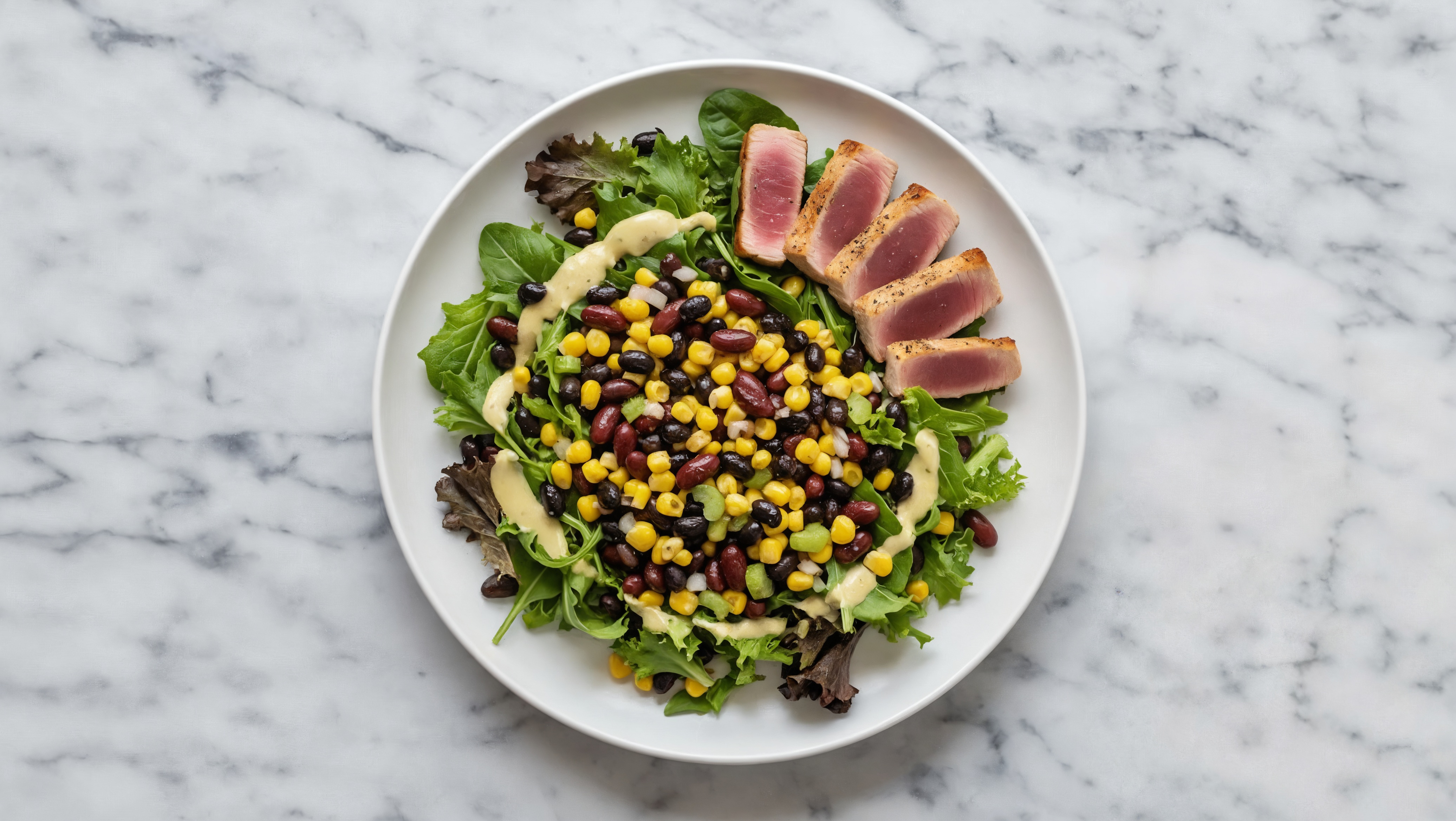 Tahini Spring Mix Salad with Tuna Steaks & Black Beans