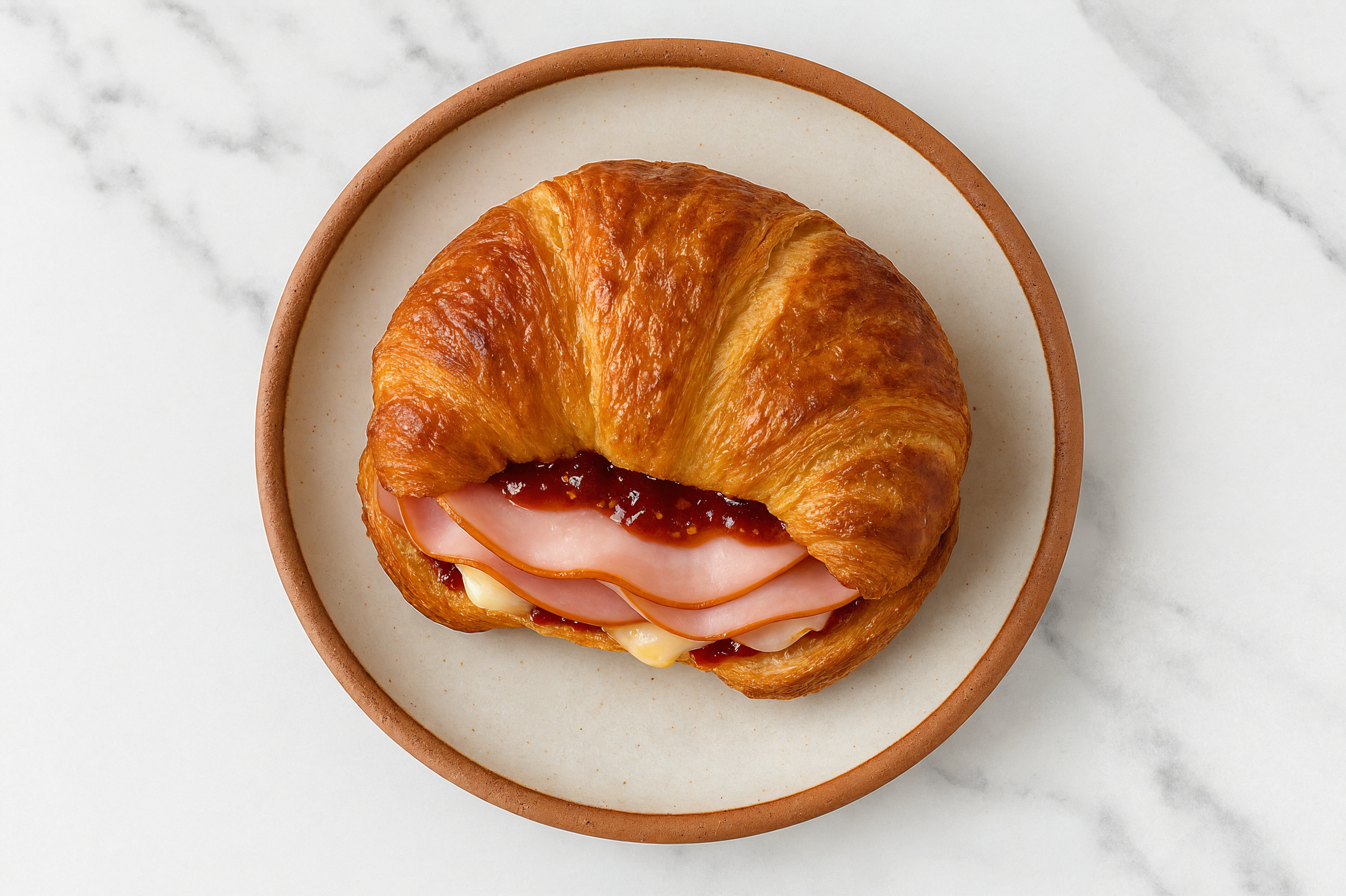 Ham, Brie + Strawberry Jam Croissant Grilled Cheese