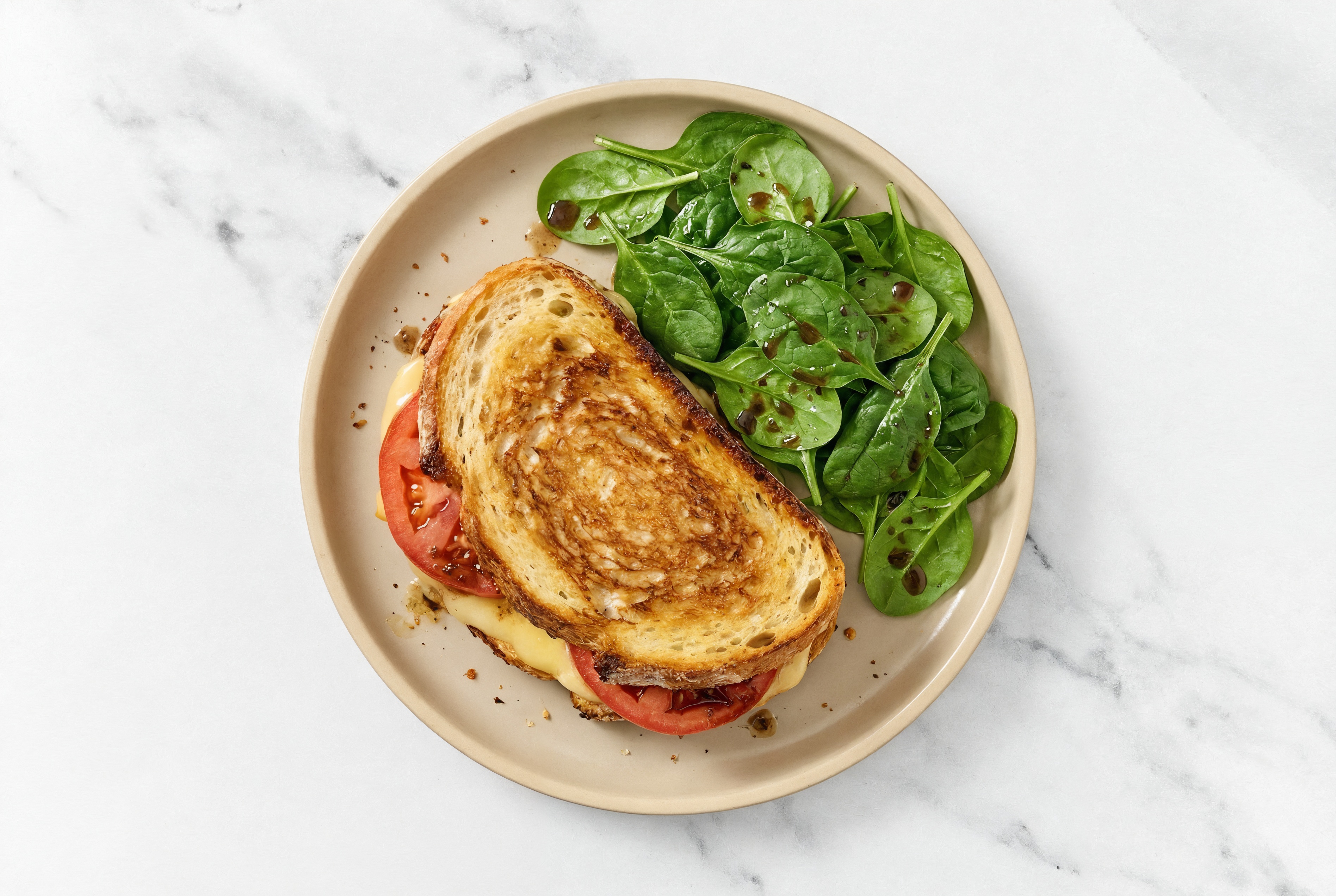 Herby Bougie Beefsteak Tomato White Cheddar Grilled Cheese + Organic Spinach Side Salad