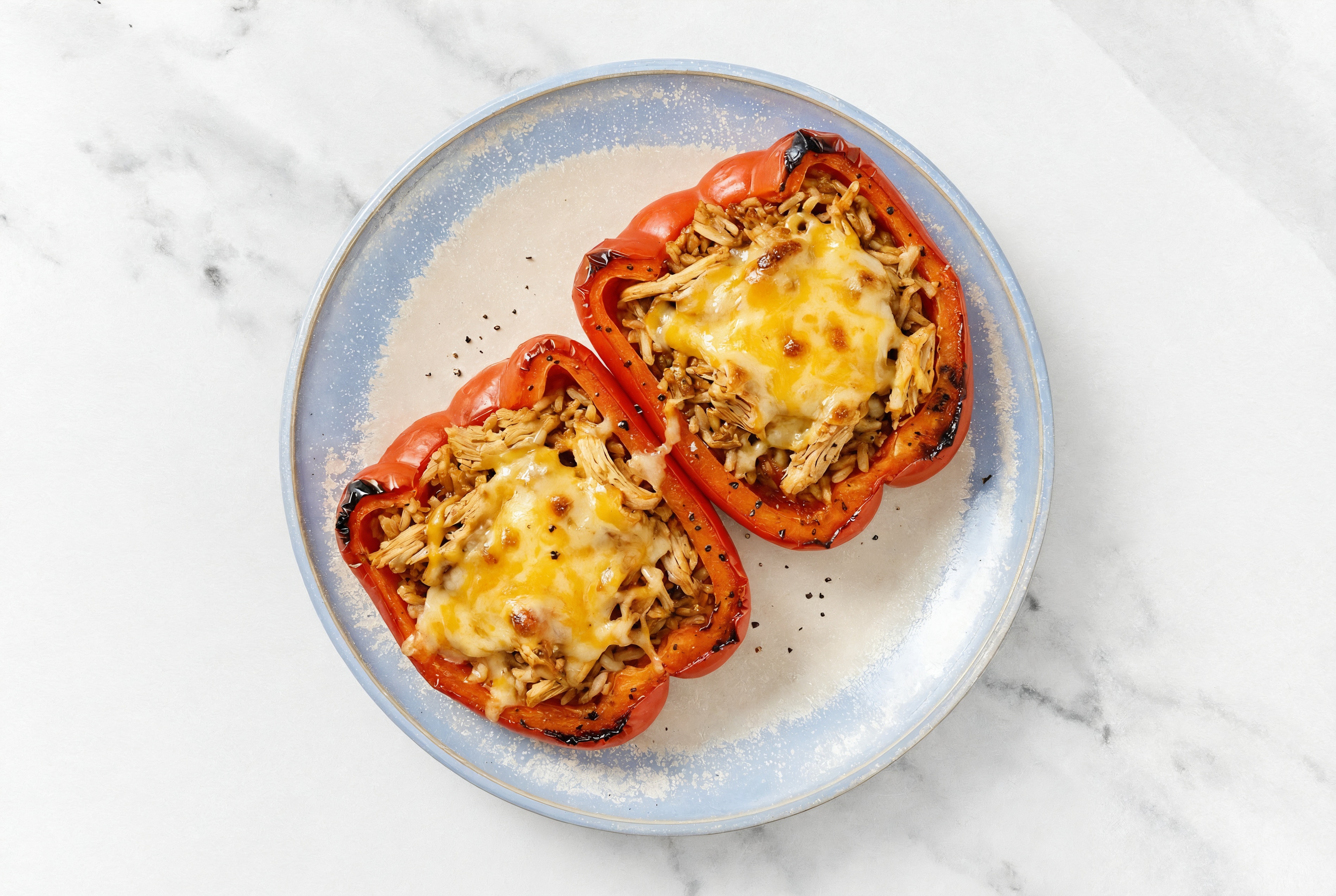 Hearty Pulled Chicken Stuffed Organic Peppers
