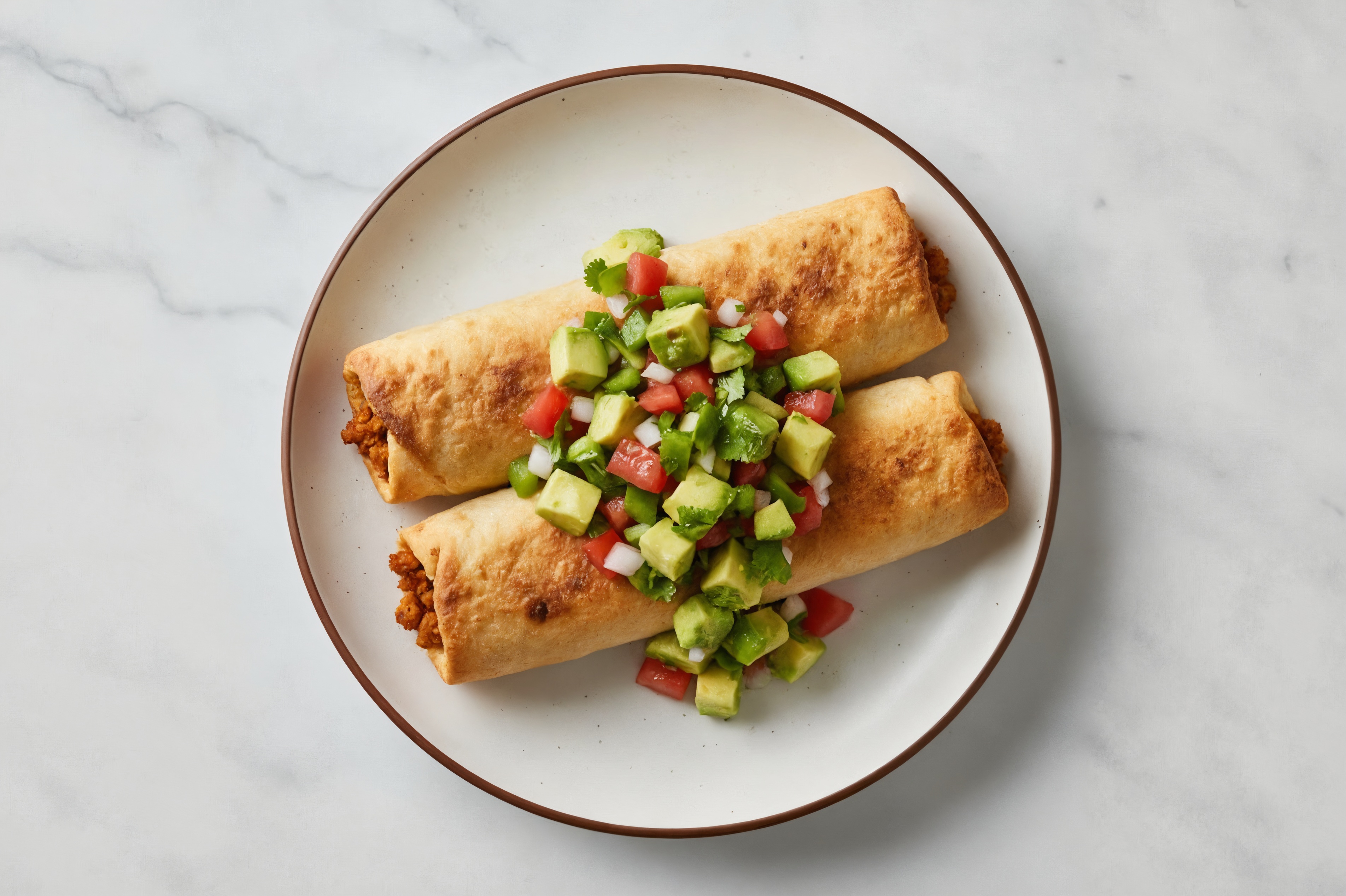 Chorizo' Baked Chimichangas + Avocado Salsa