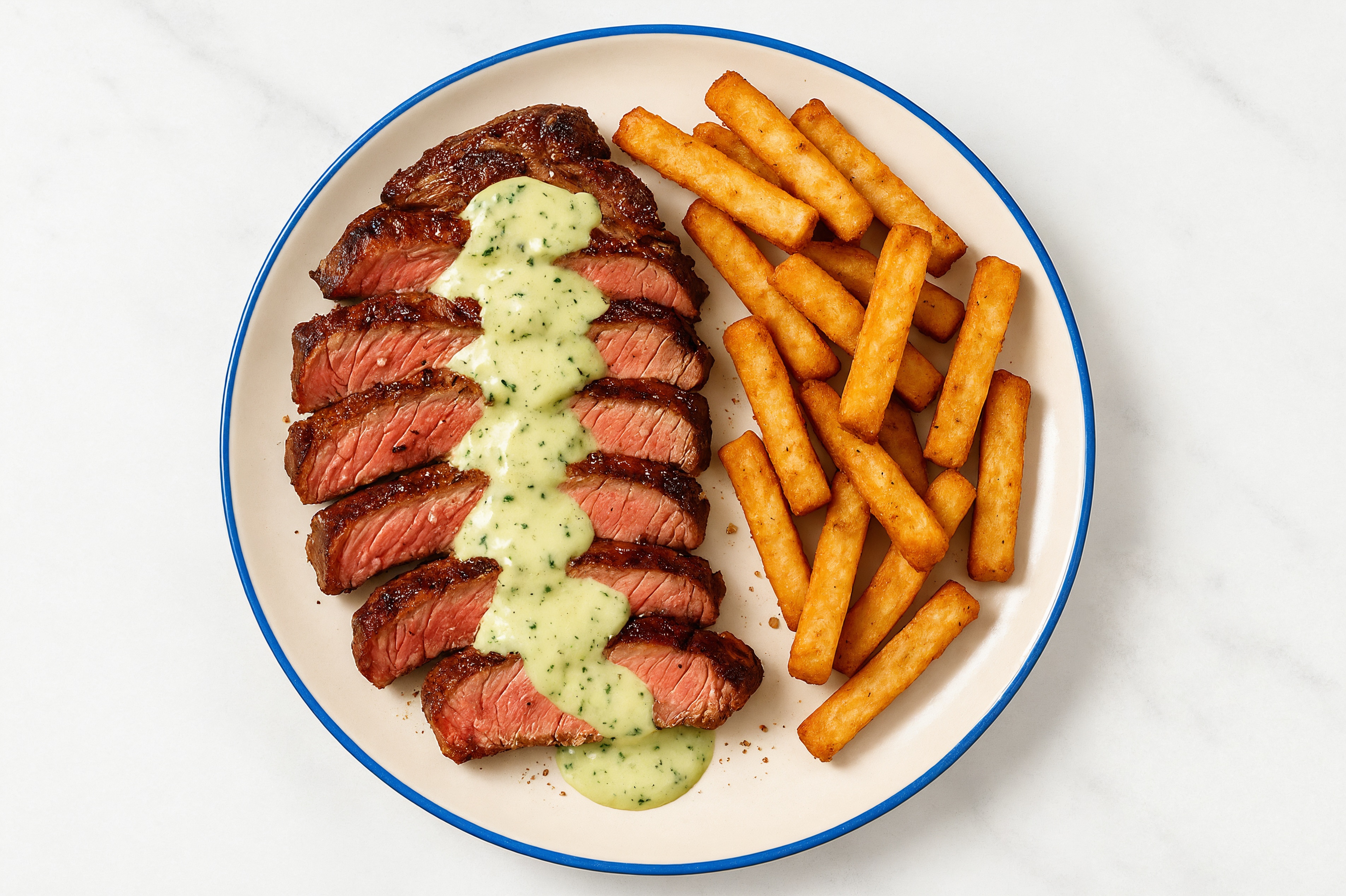 Ribeye Steak with Jalapeño Crema + Russet Fries