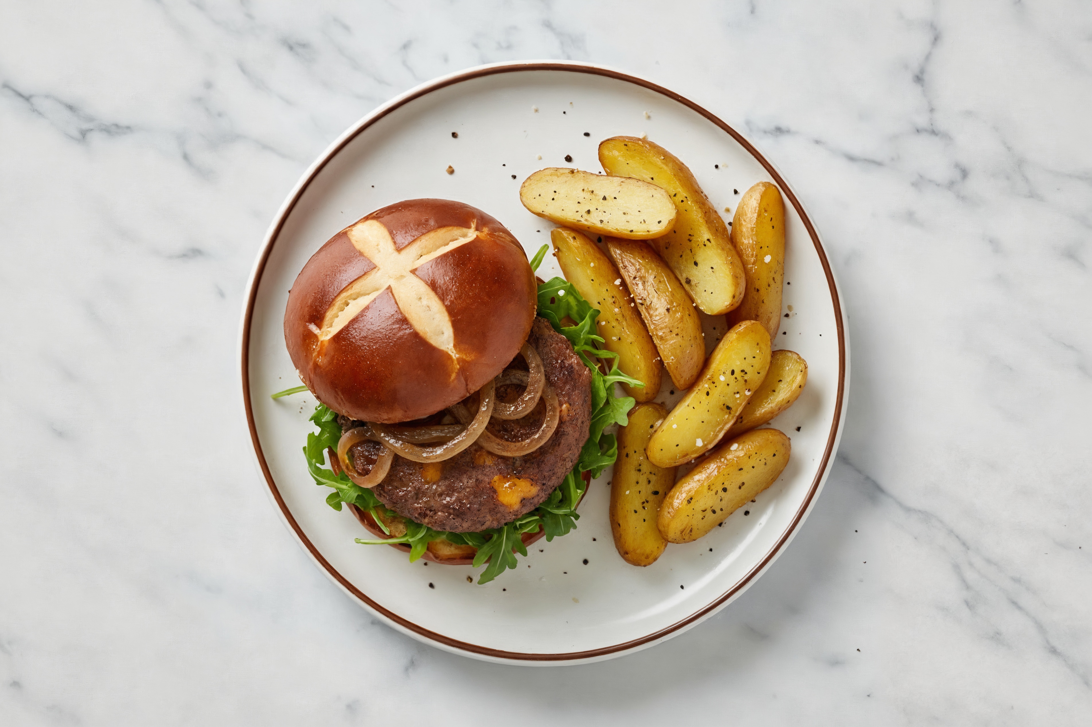 Bacon + Cheddar Burger with Caramelized Onions