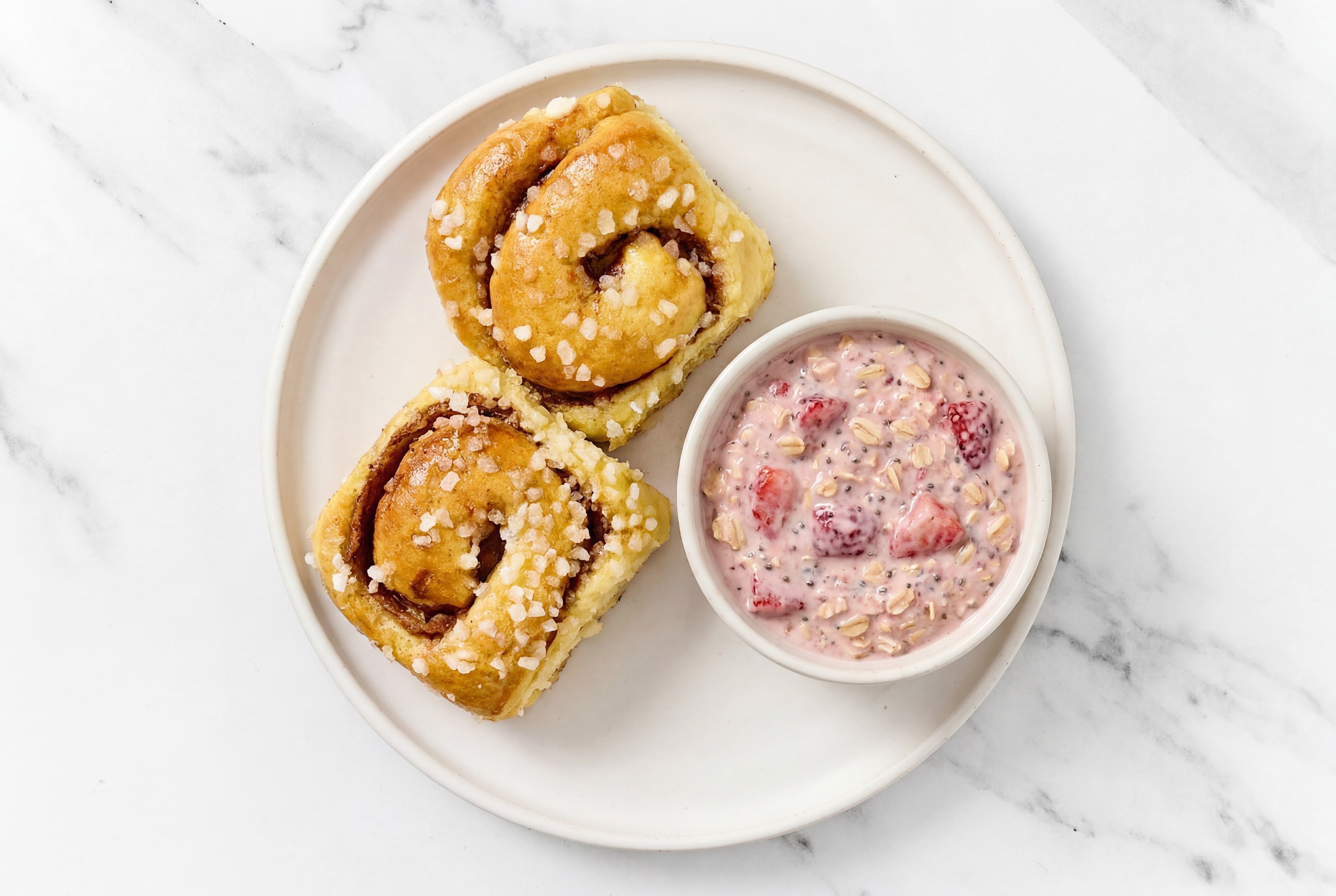 Cinnamon Brioche Rolls & Strawberry Overnight Oats