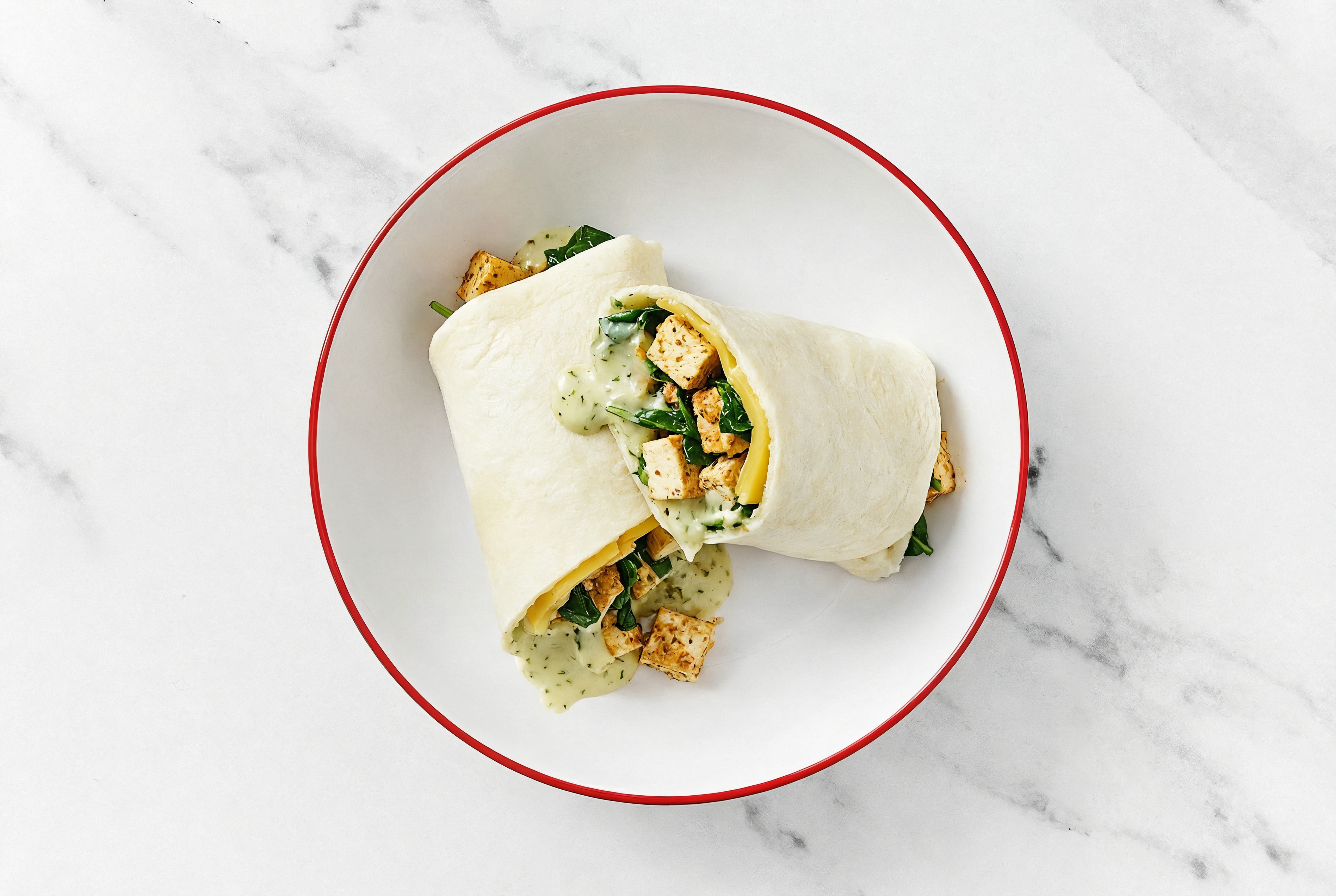 Jalapeño Spiced Tofu + Vegan Cheddar Wraps with Spinach
