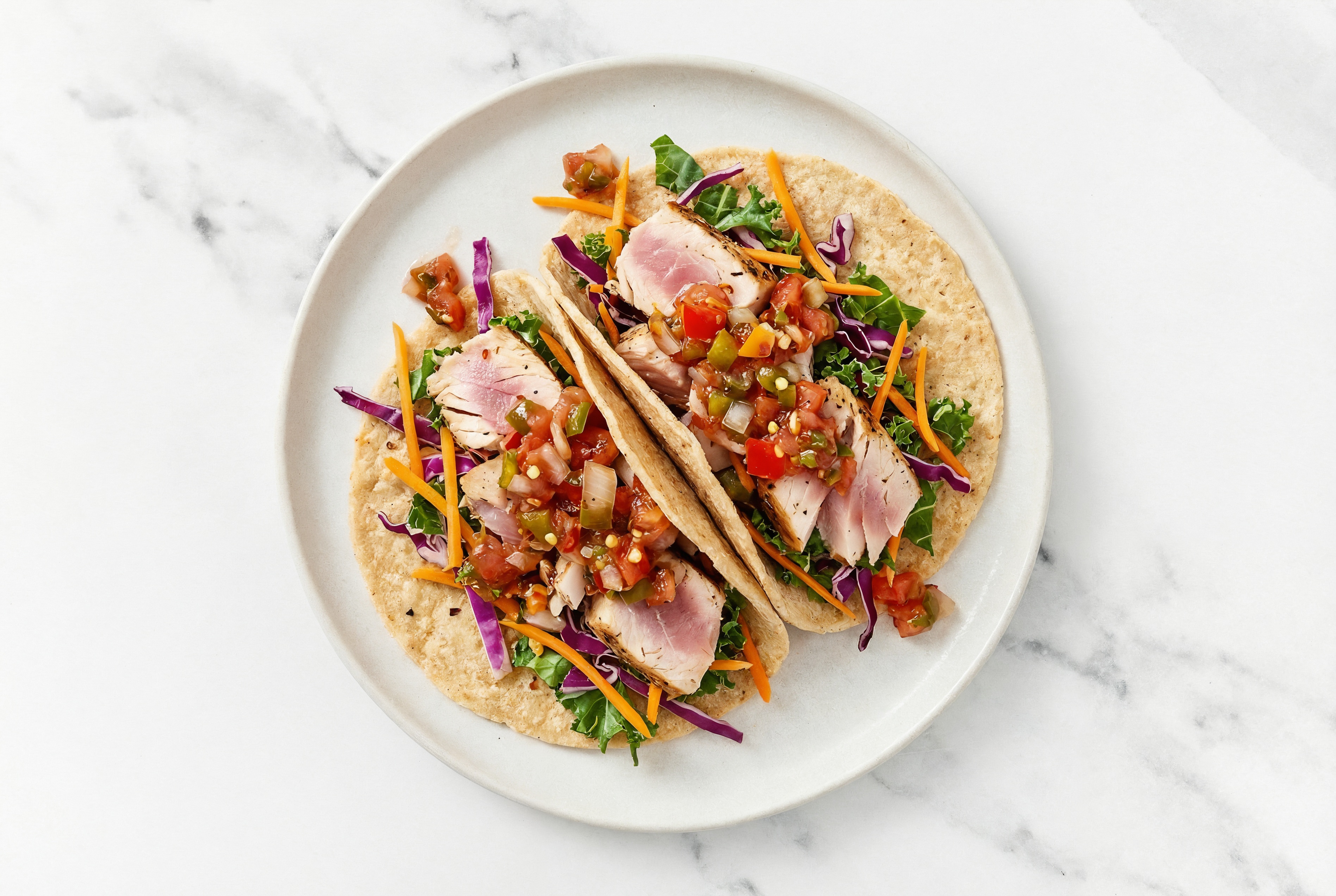 Herby Tuna Tacos with Veggie Slaw + Pico
