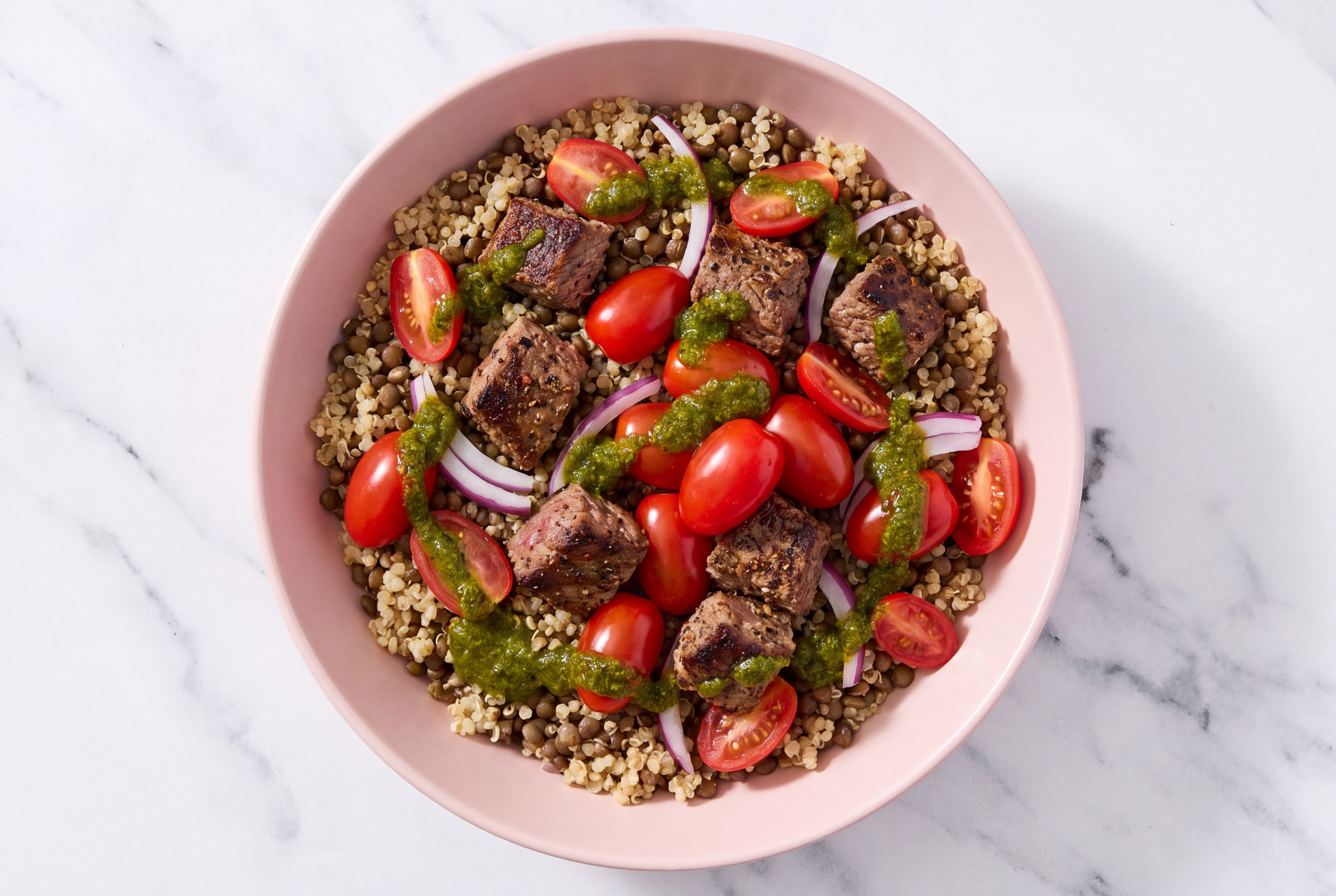 Zhoug Bison Power Bowl with Lentil Quinoa Rice Mix