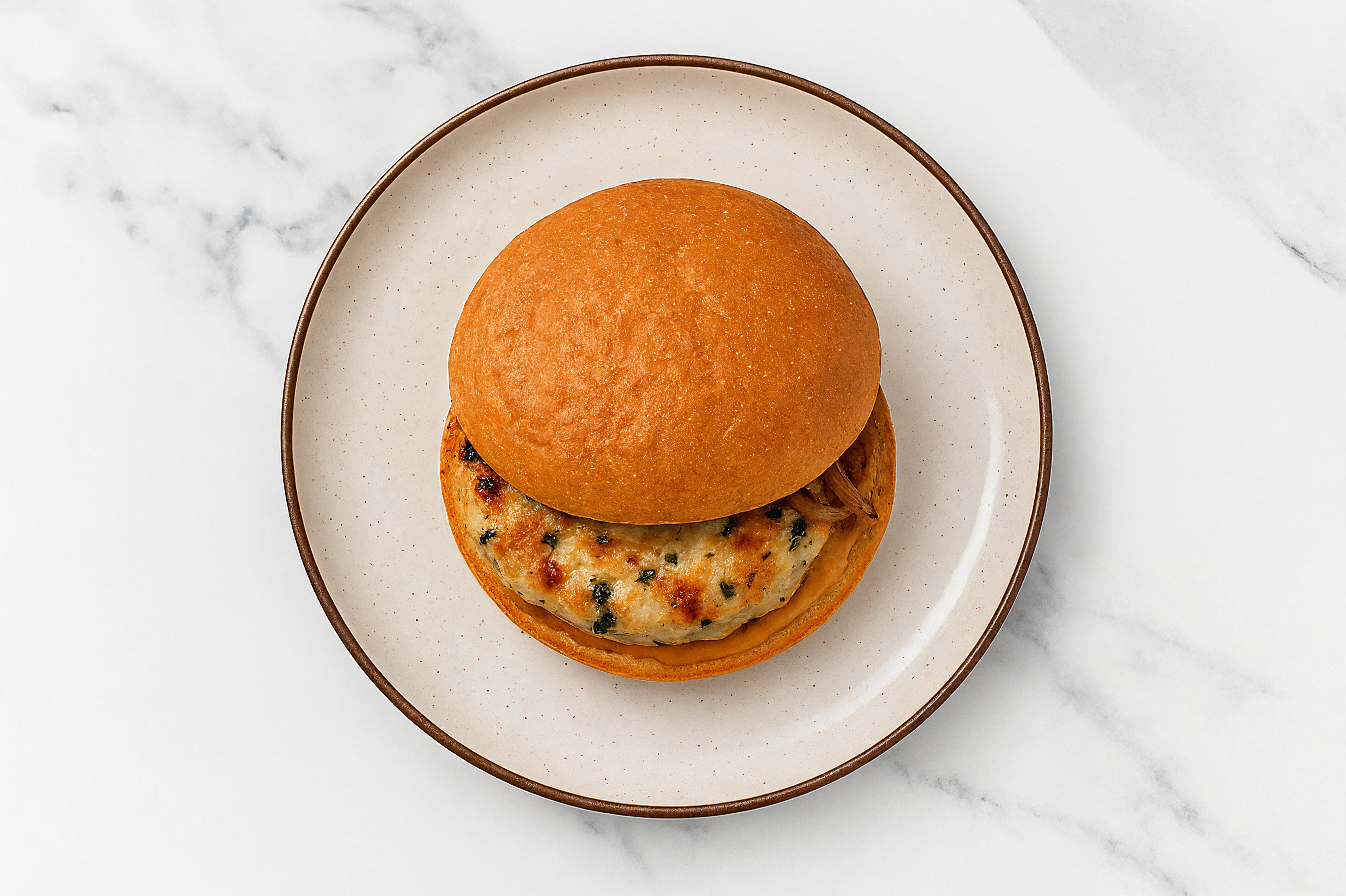 Caramelized Onion Chicken Burger on GF Bun with Smoky BBQ Sauce
