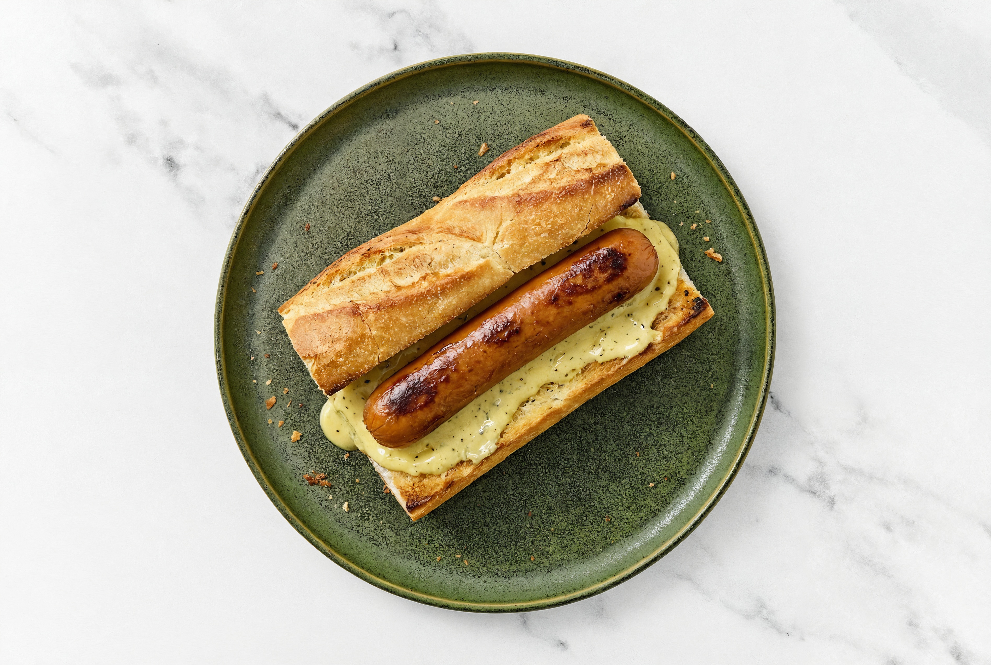 Smart Dog with Honey Musard Garlic Sauce on Baguette