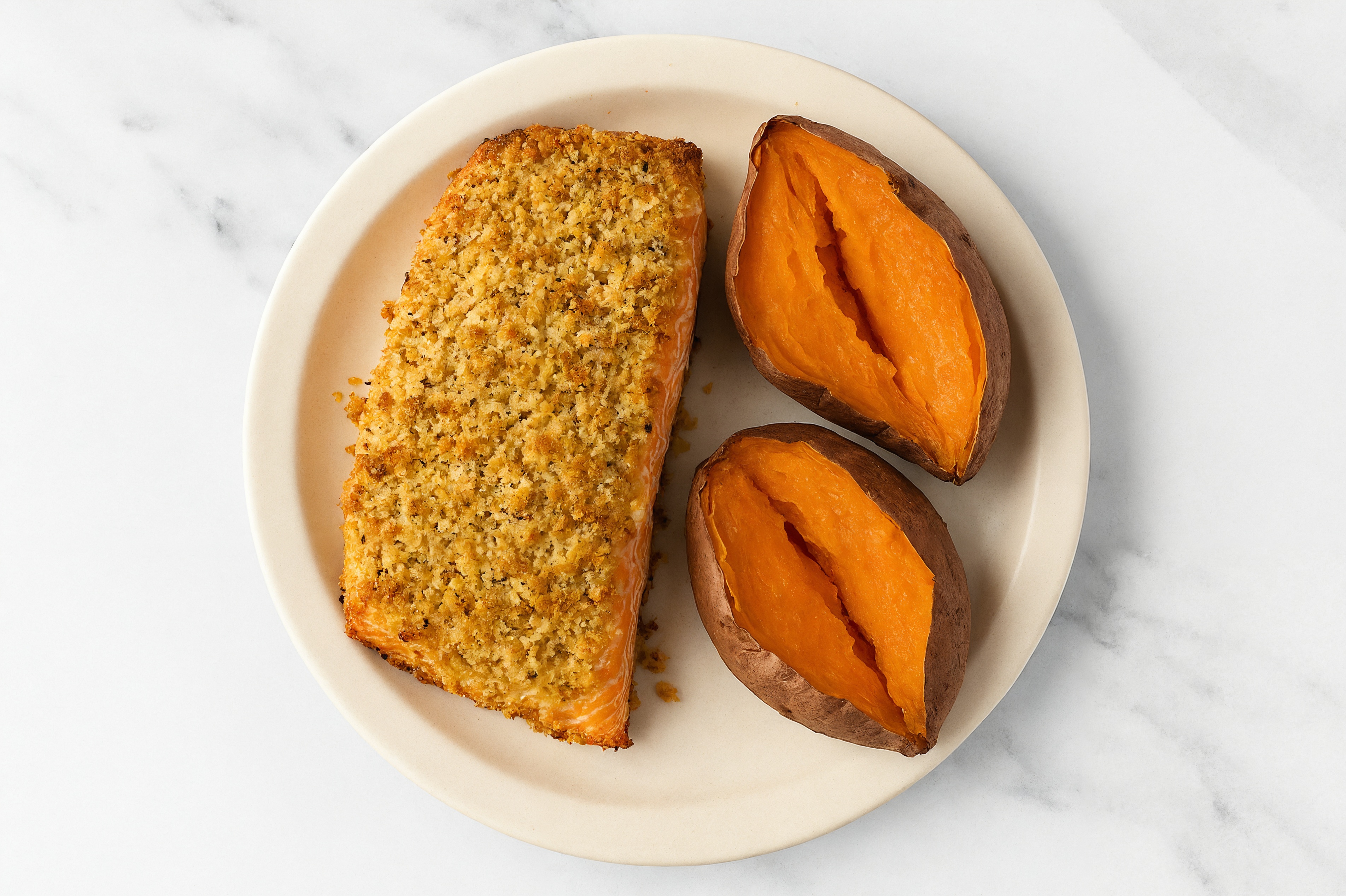Honey Mustard Crusted Wild Salmon + Sweet Potato