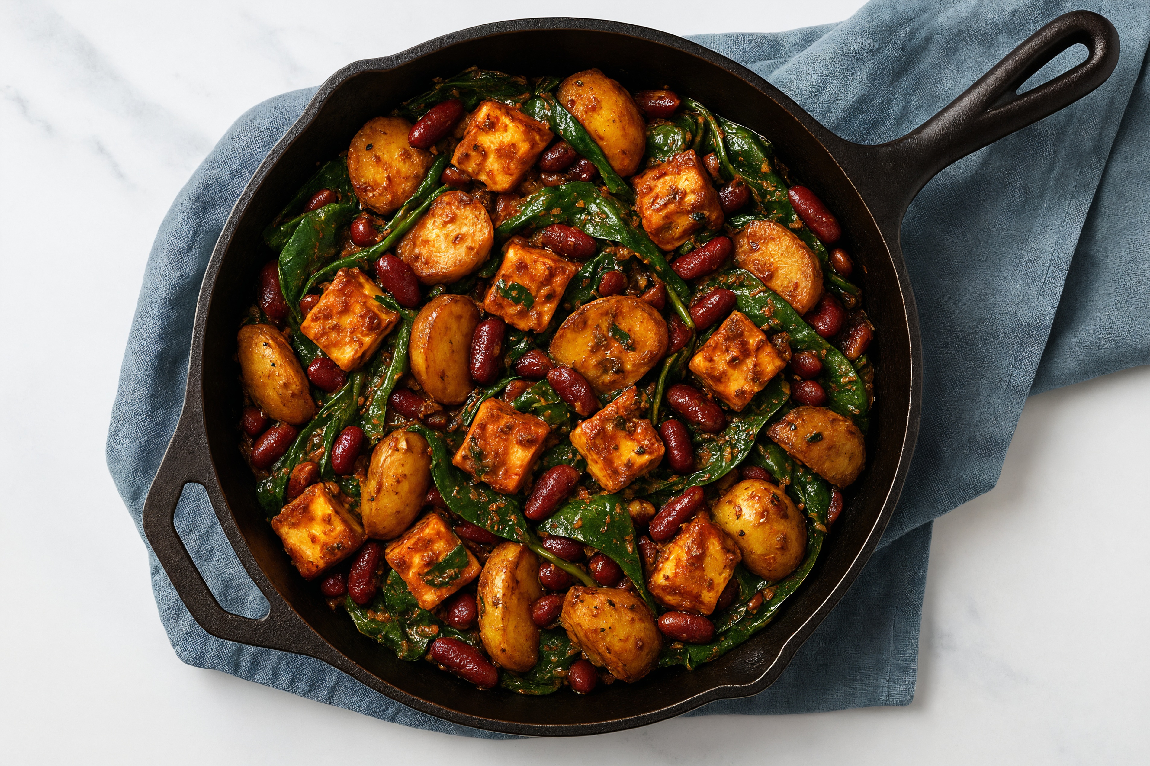 Paneer with Tandoori Masala, Baby Organic Spinach + Kidney Beans