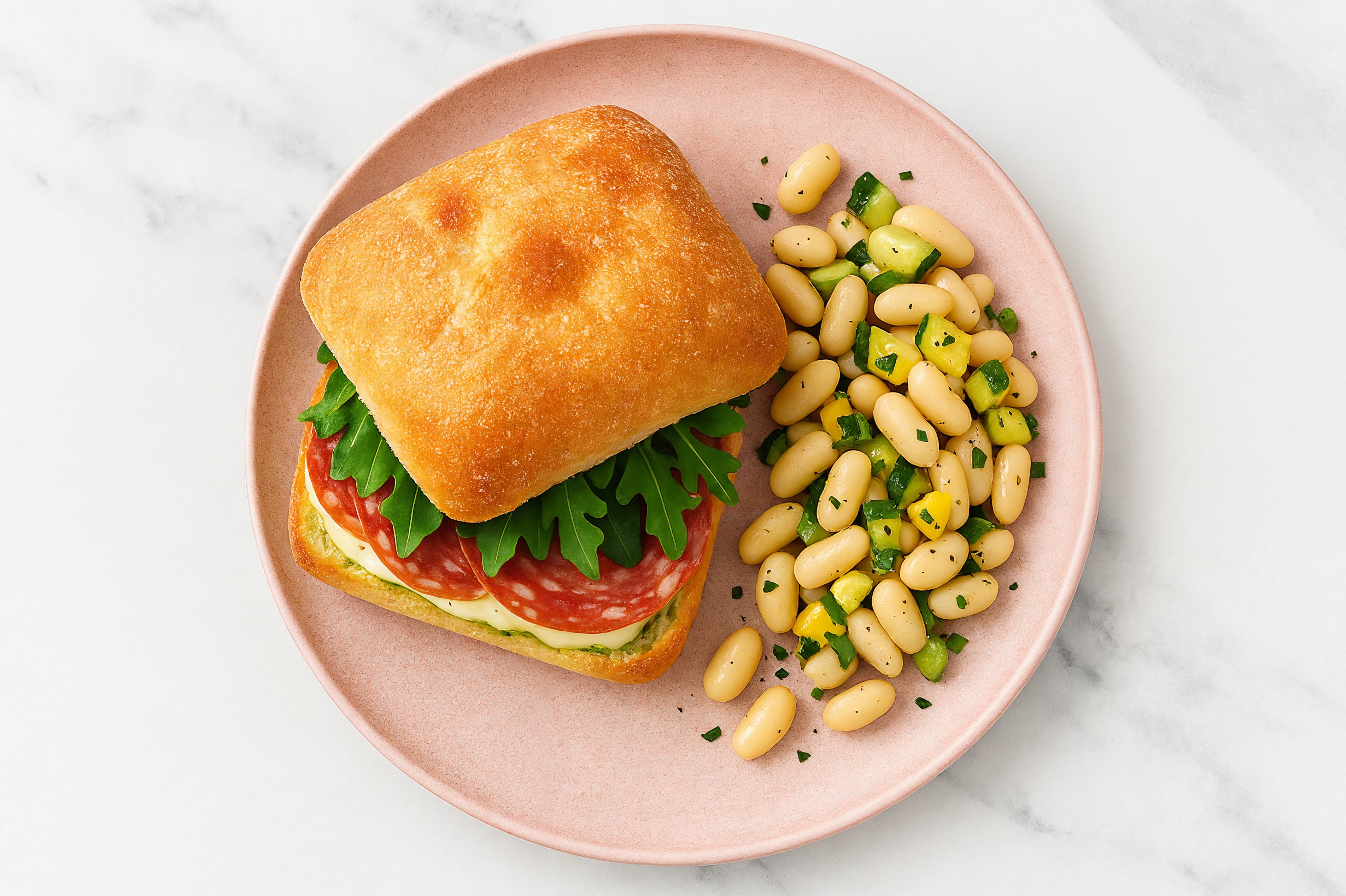 Genoa Salami + Mozzarella Ciabatta Sandwich with Pesto Aioli