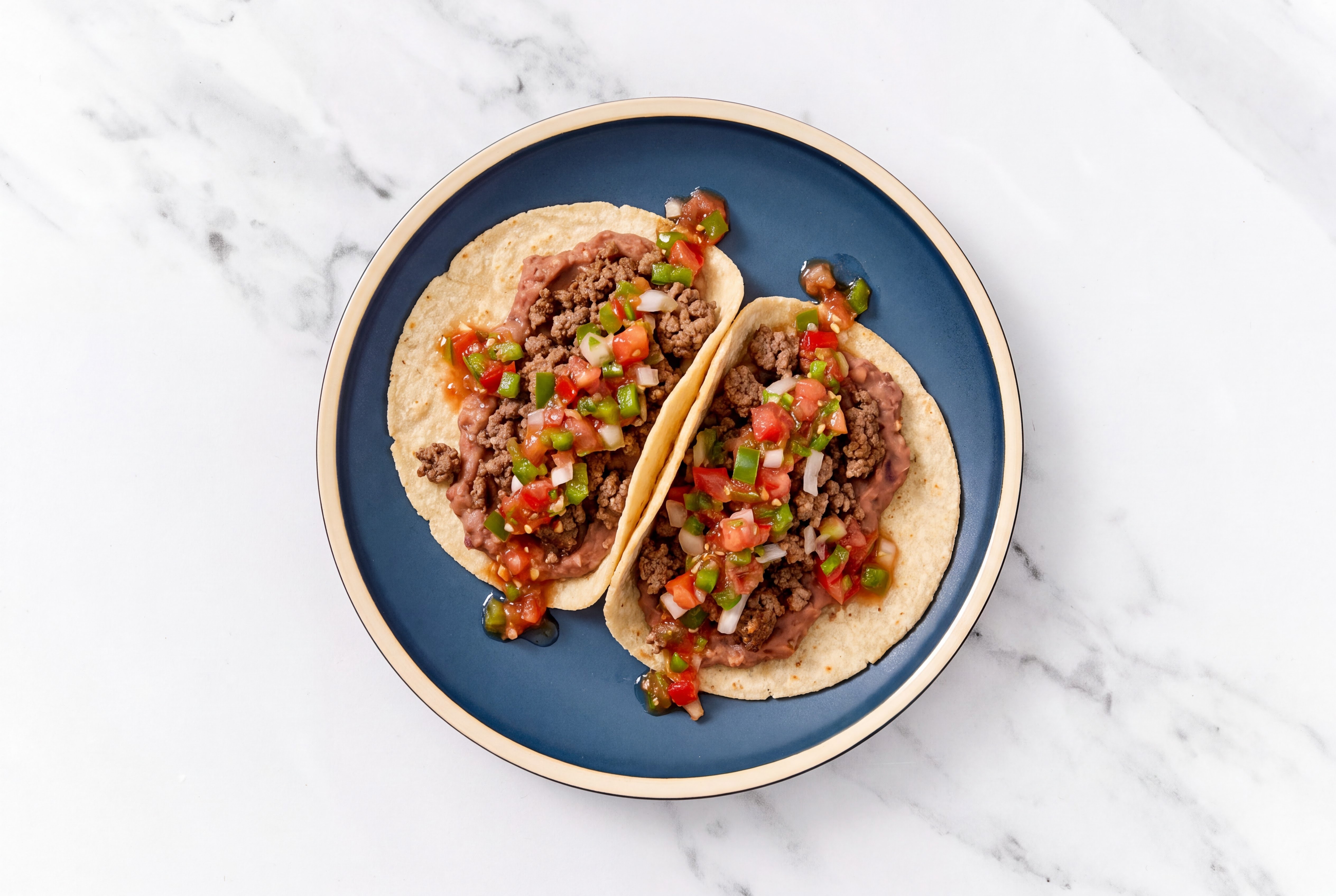 Ground 93/7 Lean Beef Tacos with Pico De Gallo & Refried Red Beans