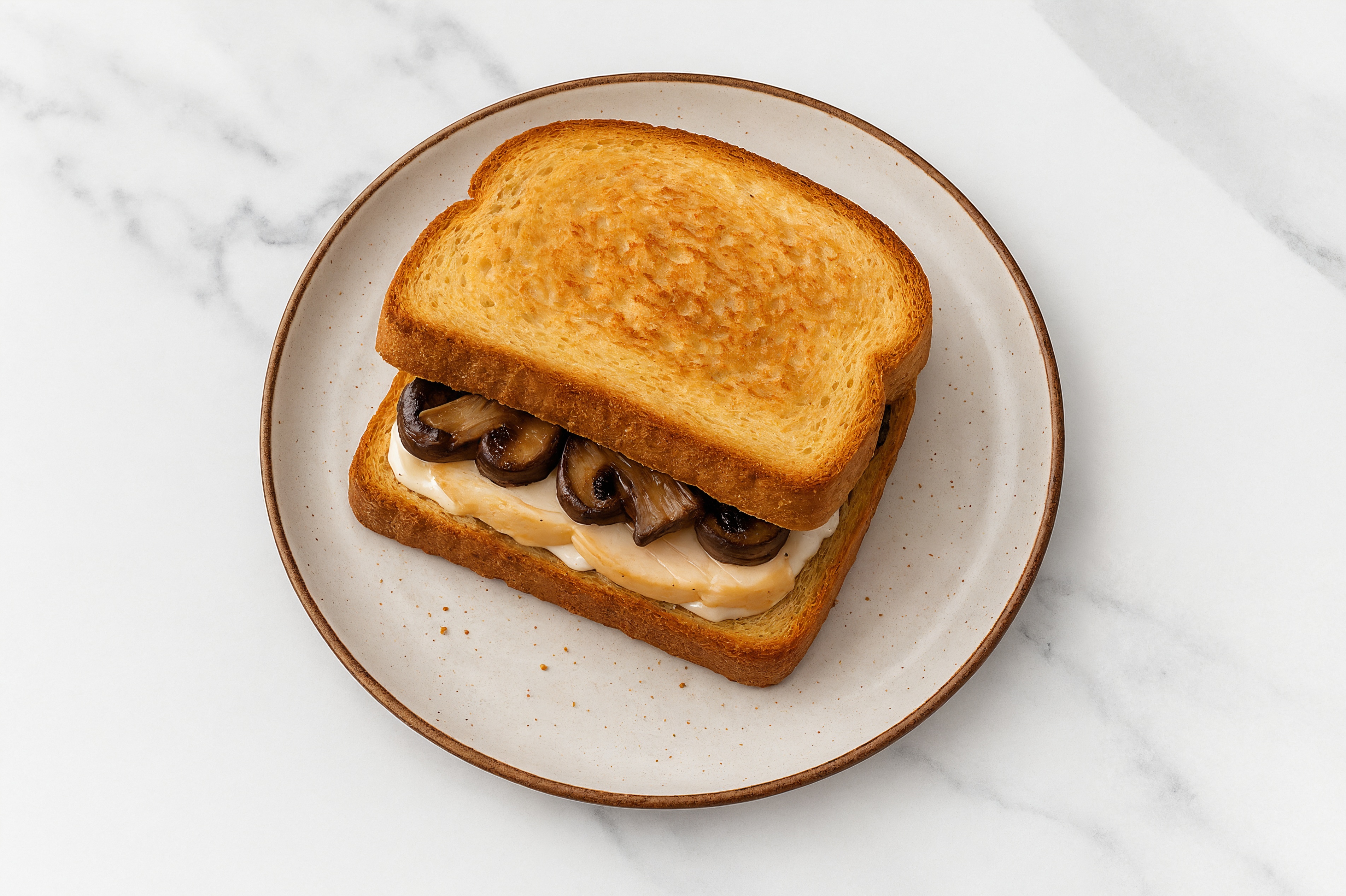 Creamy Horseradish Roasted Chicken Sandwich with Portabellas on Honey White Bread