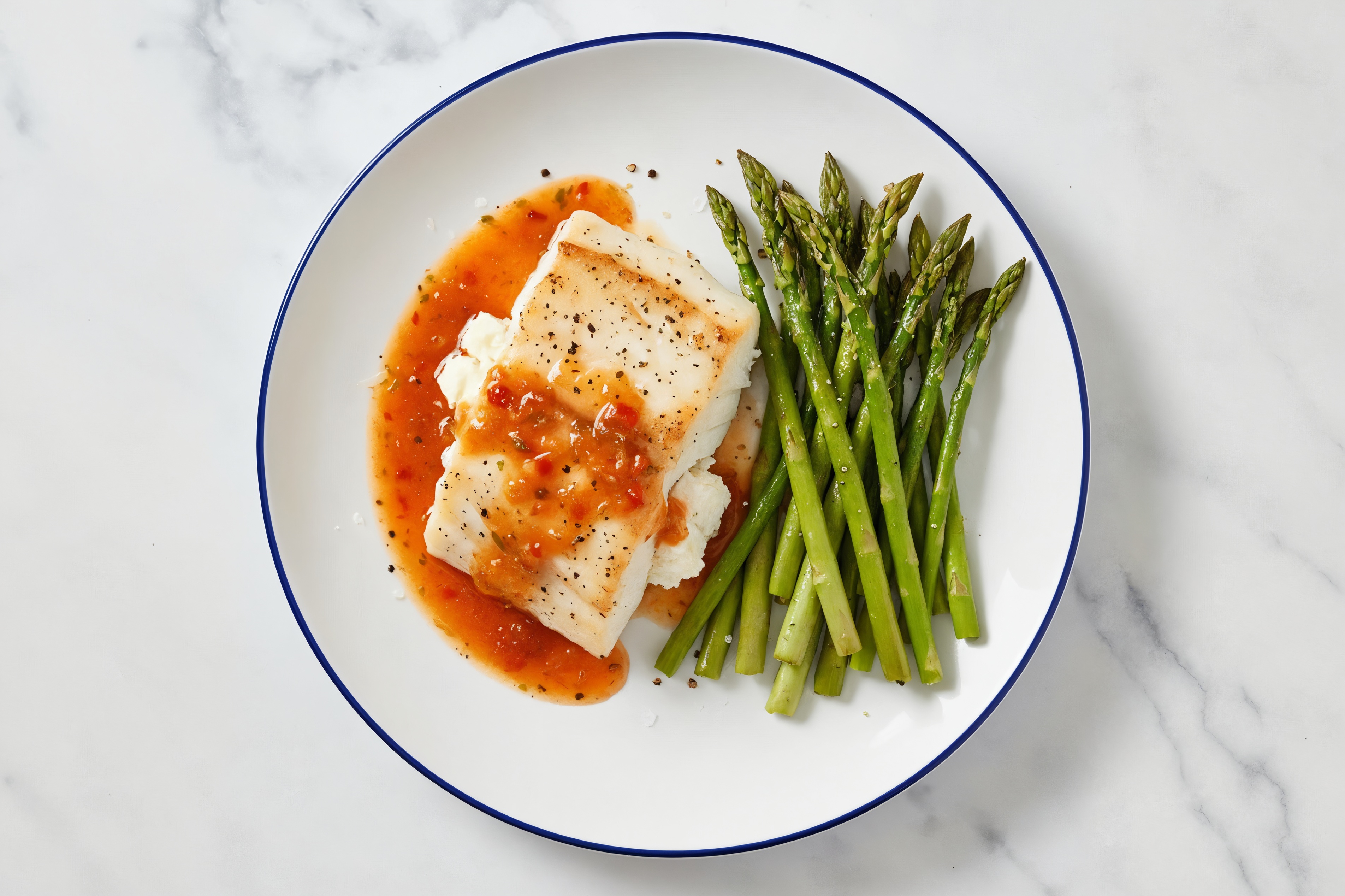 Ricotta-Stuffed Halibut + Asparagus