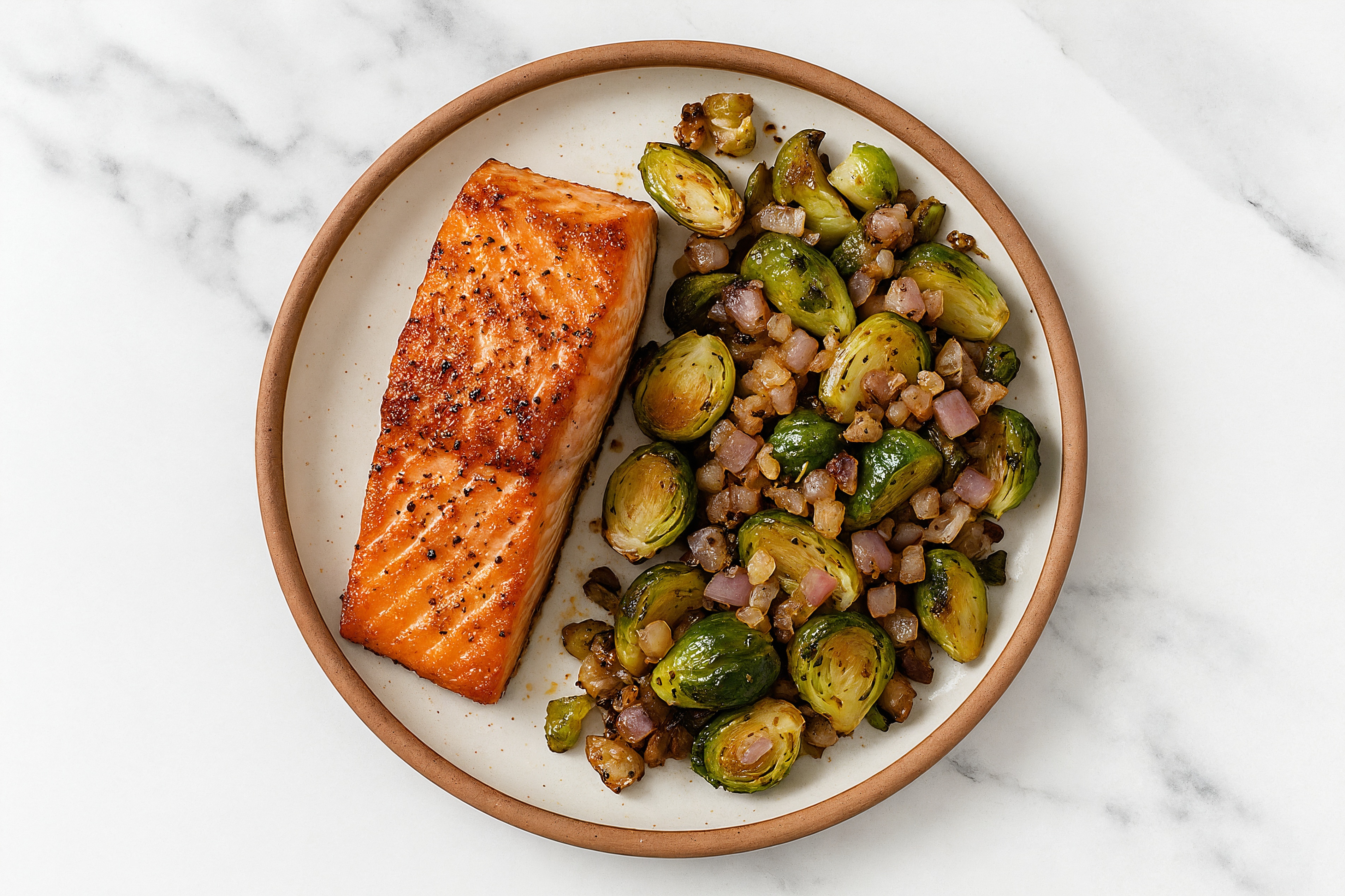 Seared Salmon + Roasted Brussels