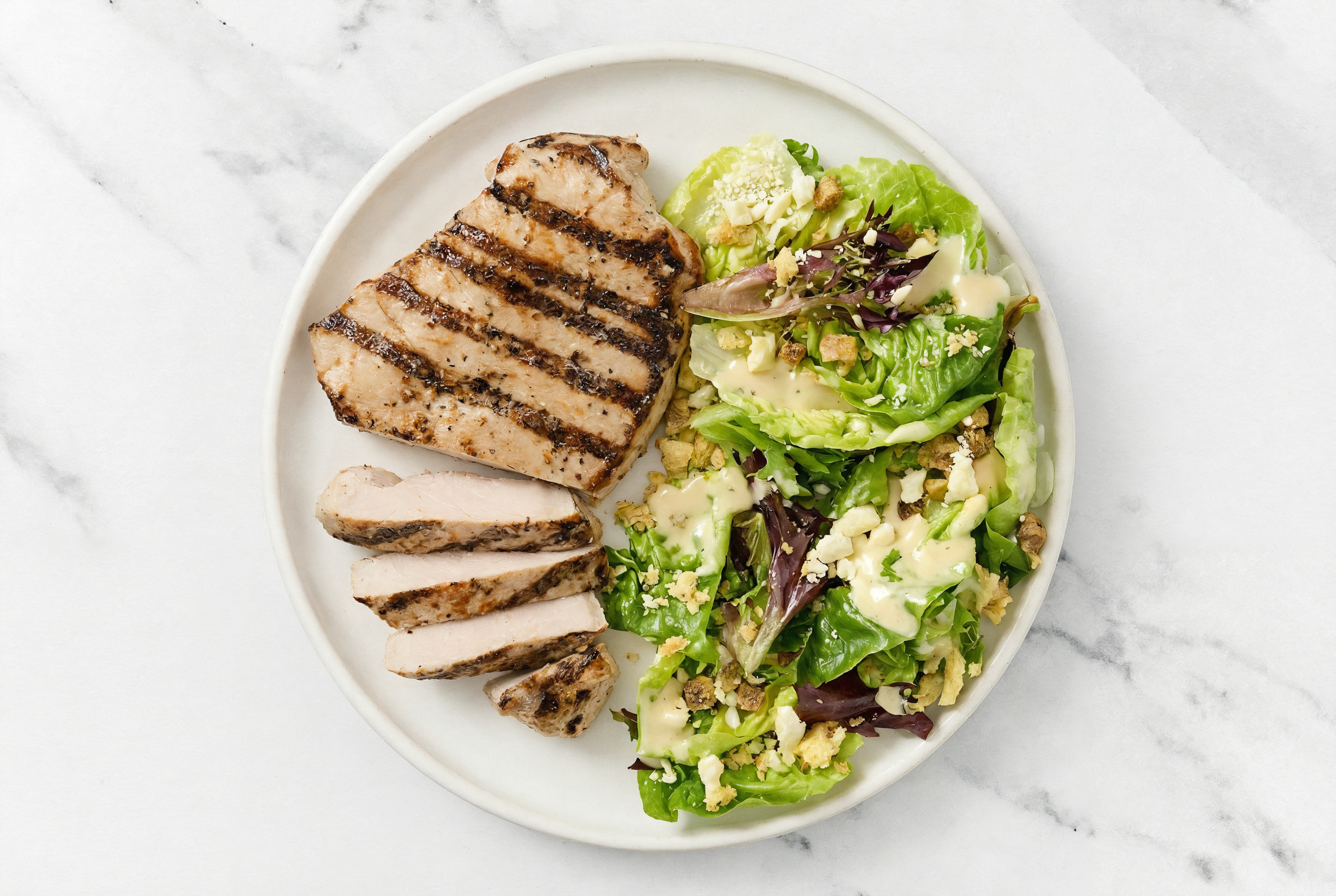 Seared Pork Chop Little Gem Salad