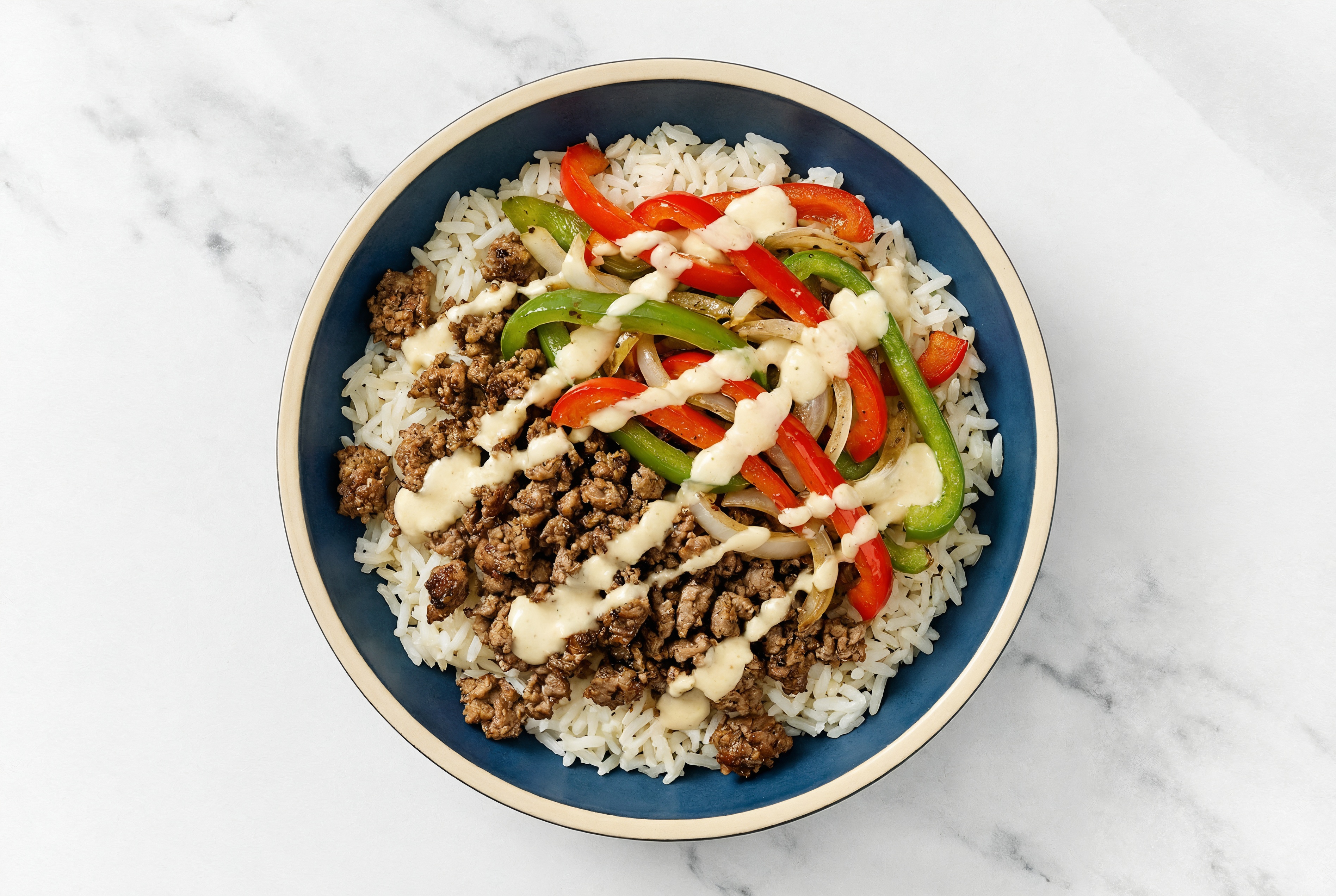 Ground Lamb & Veggie Grain Bowl with Creamy Horseradish