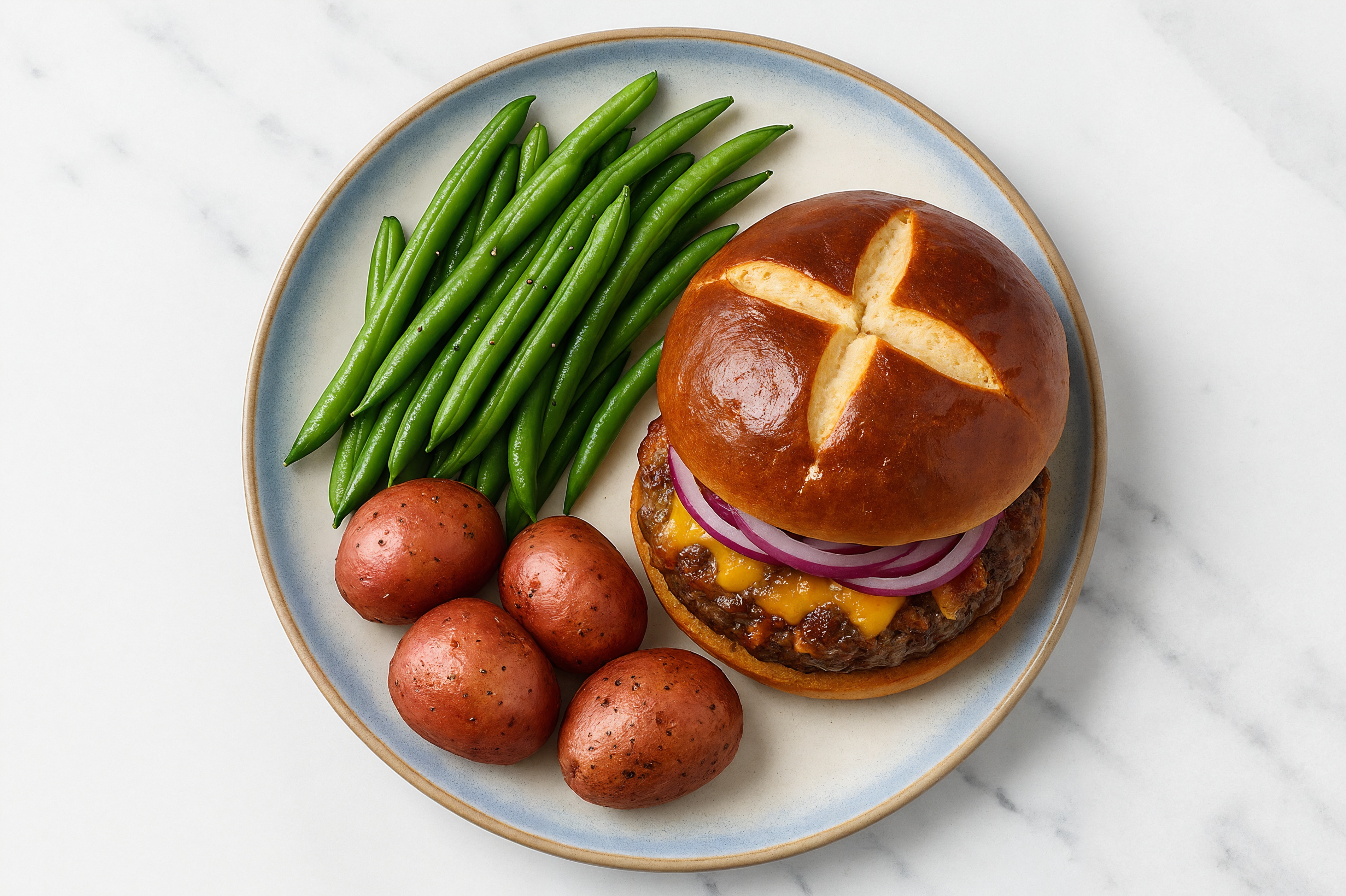 Bacon + Cheddar Burger with Organic Green Beans