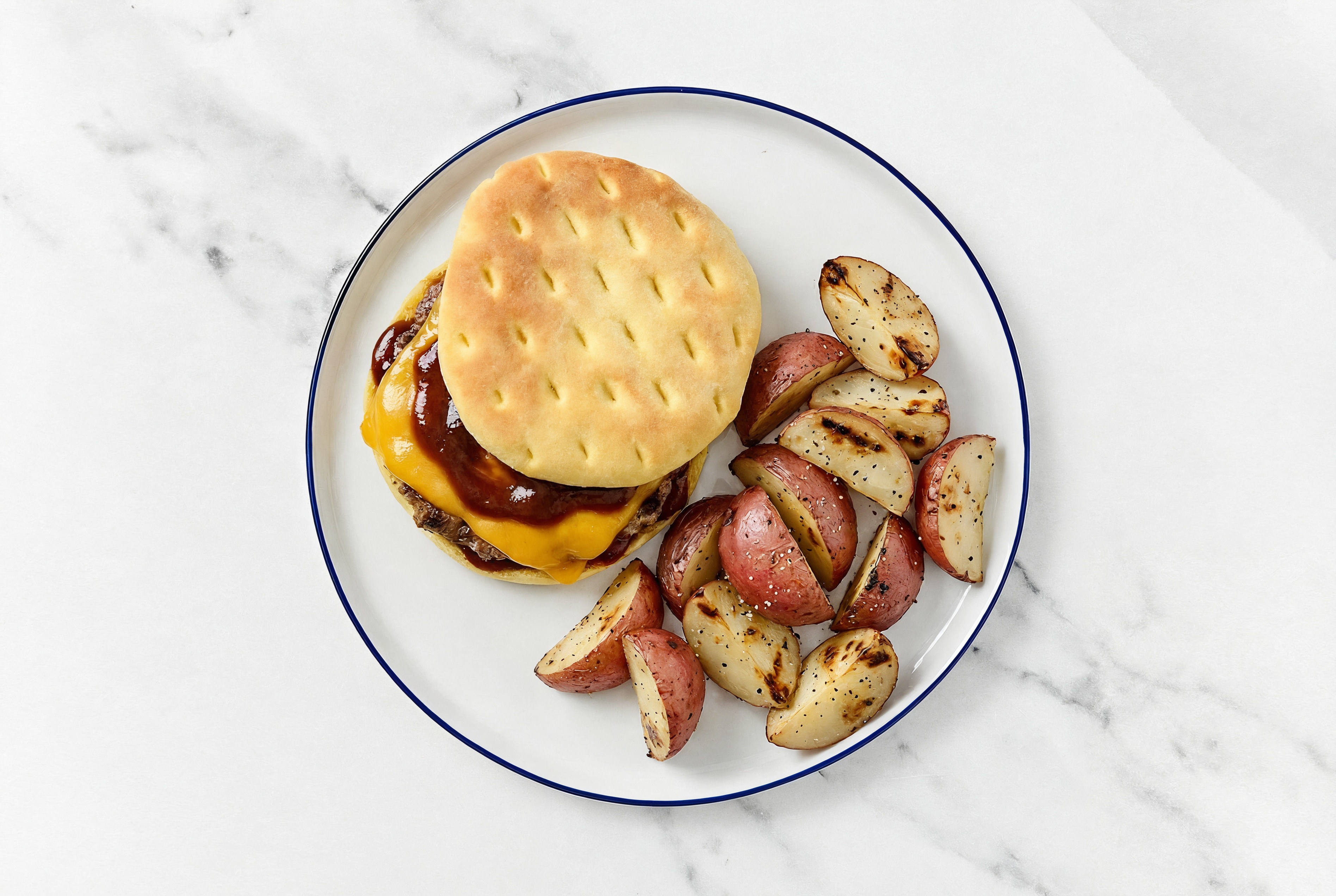 Savory BBQ Grilled Beef Cheeseburger + Red Potatoes