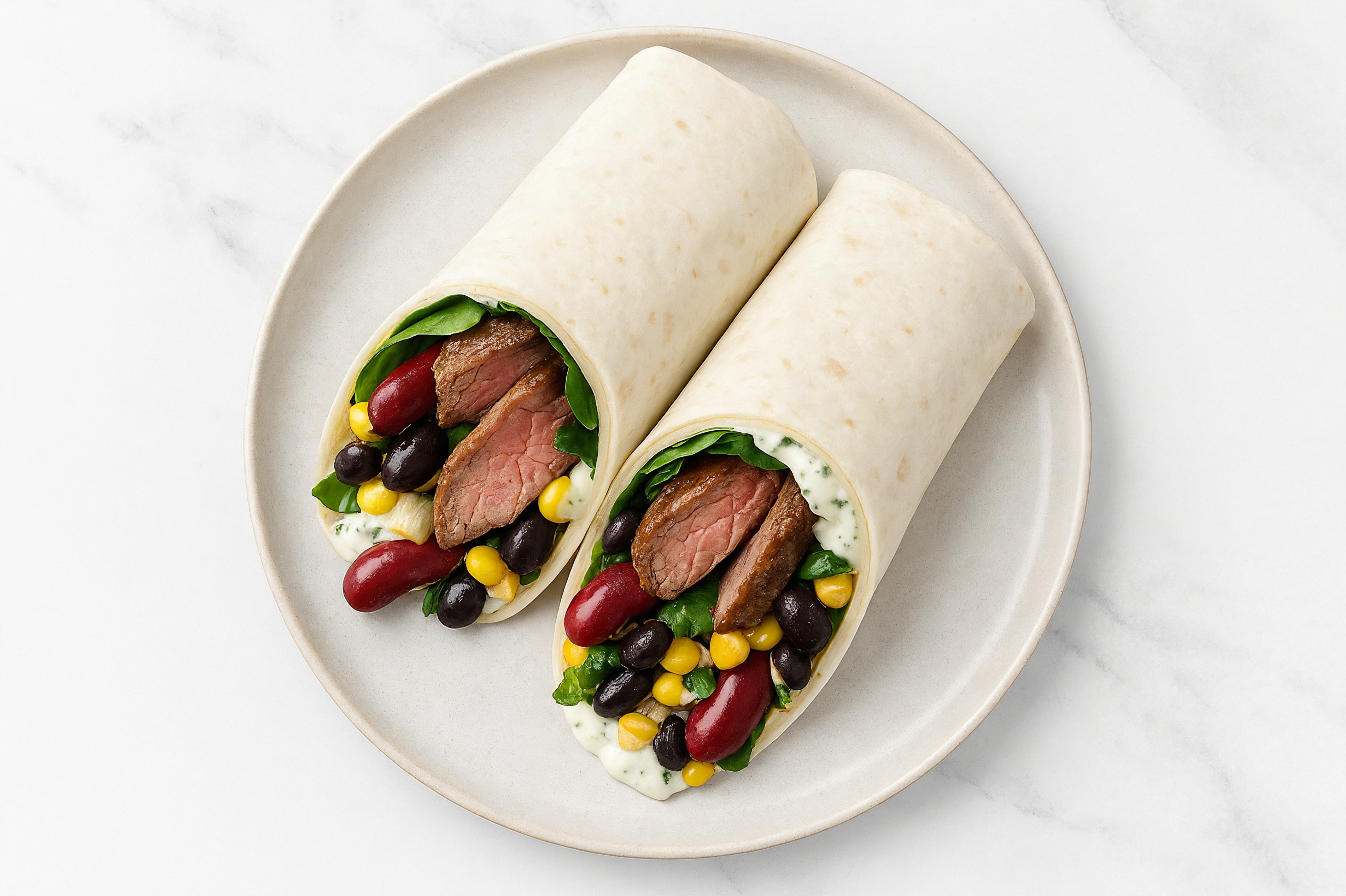Creamy Sliced Steak + Cucumber Wraps with Spinach