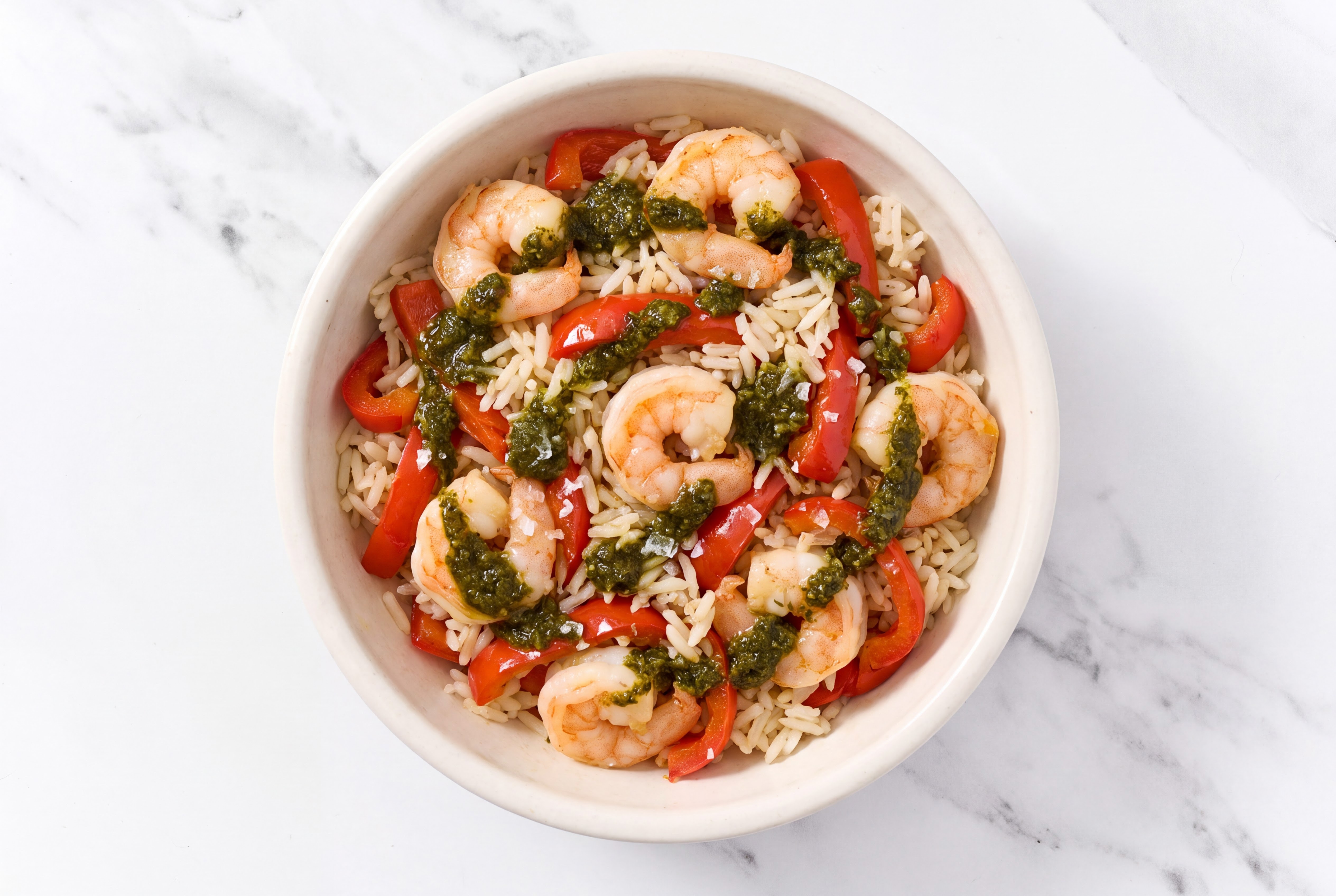 Hearty Herby Medium Cooked Shrimp Fajita Long Grain White Rice Bowl