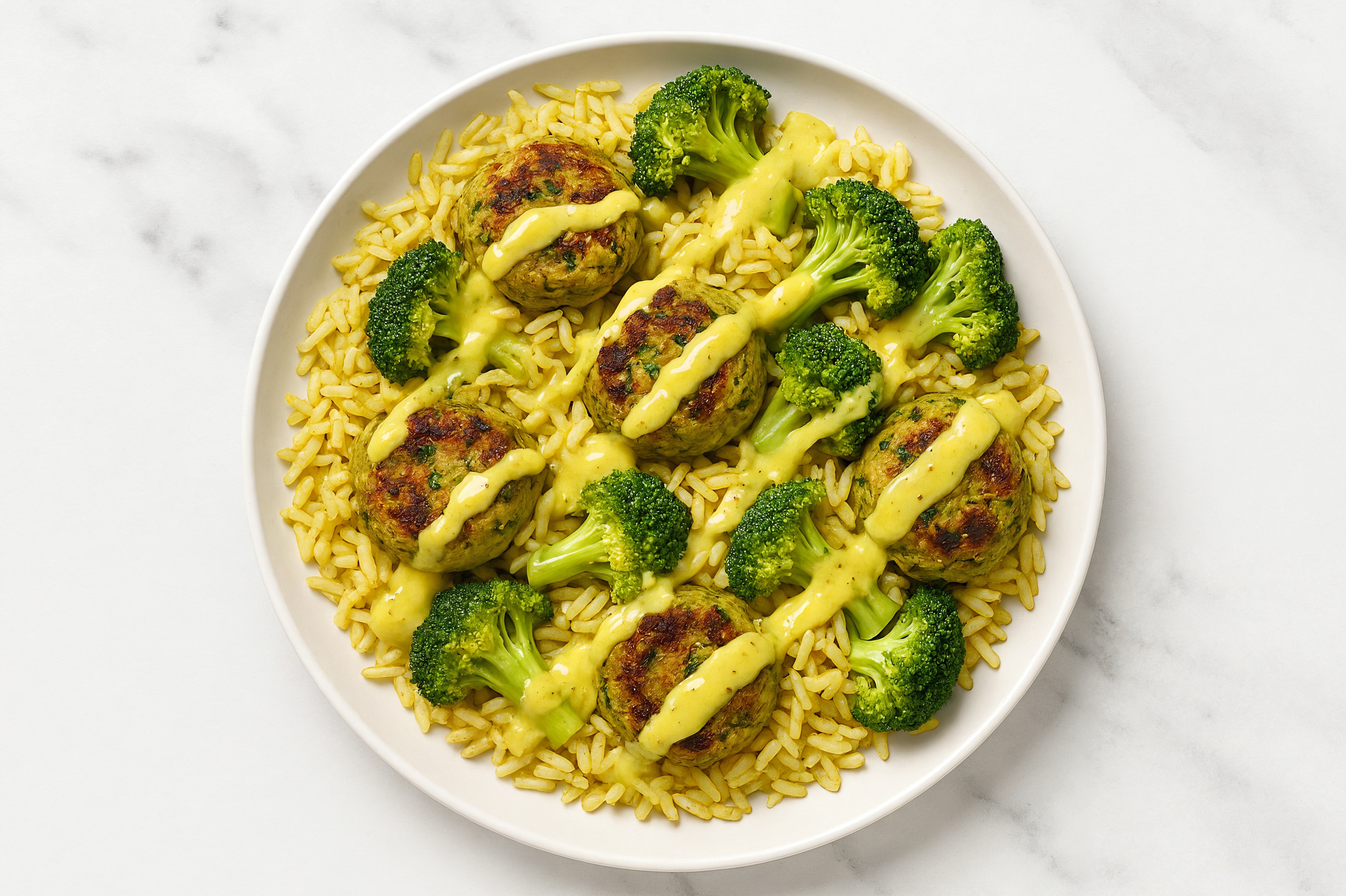 Herby Extra Honey Mustard Falafel Rice Bowl with Broccoli Florets