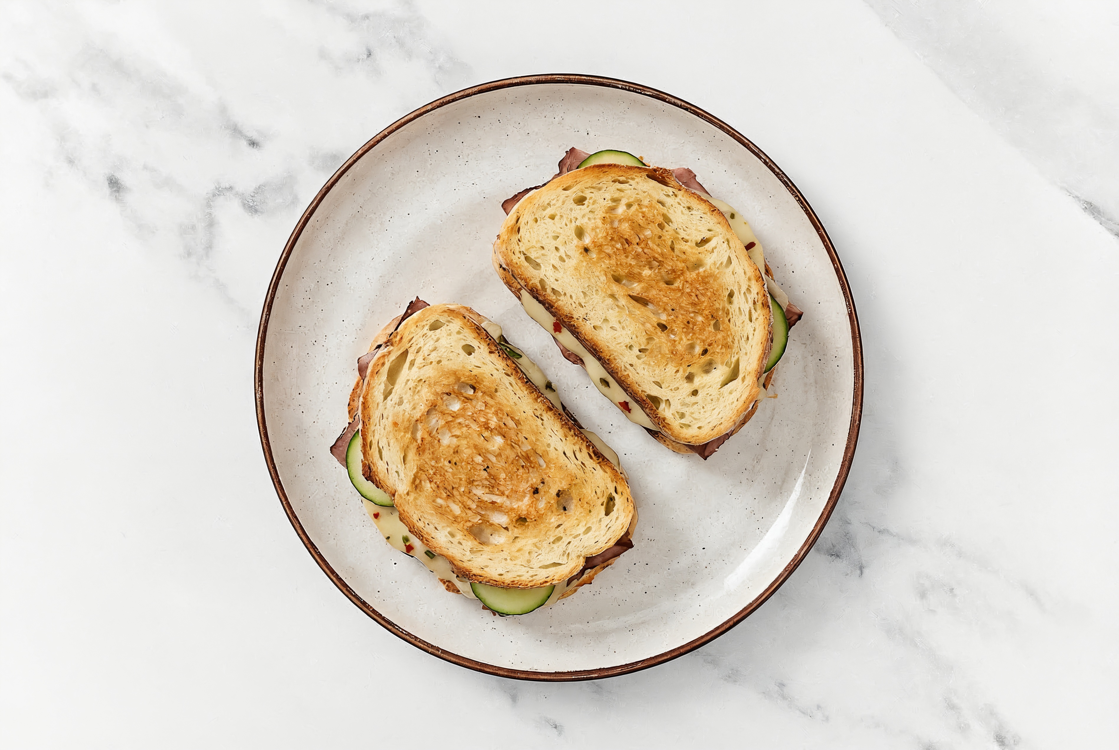 Roast Beef + Cucumber Sandwich with Potato Bread + Pepper Jack Cheese