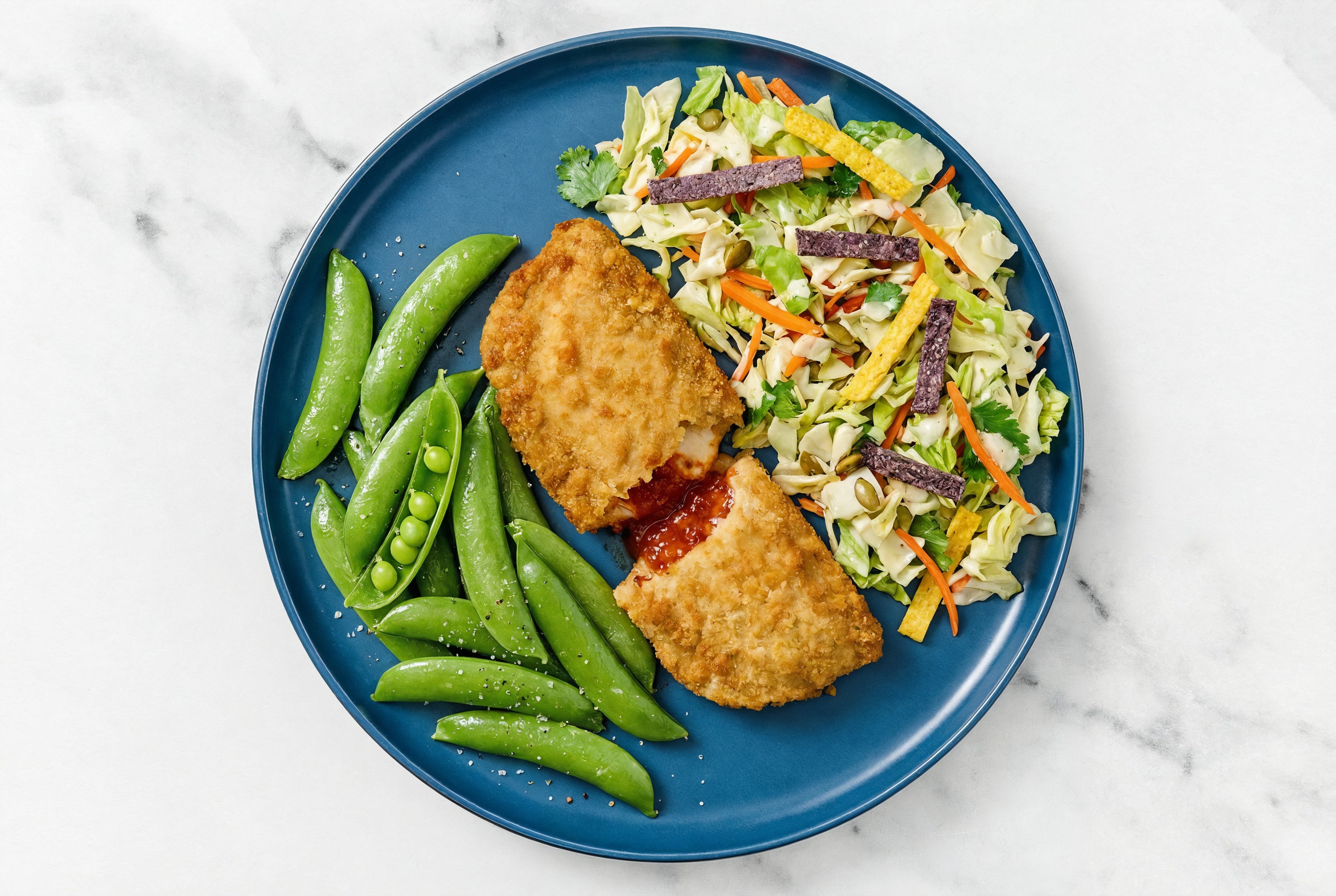 "Chicken" Parm with Snap Peas & Southwest Salad