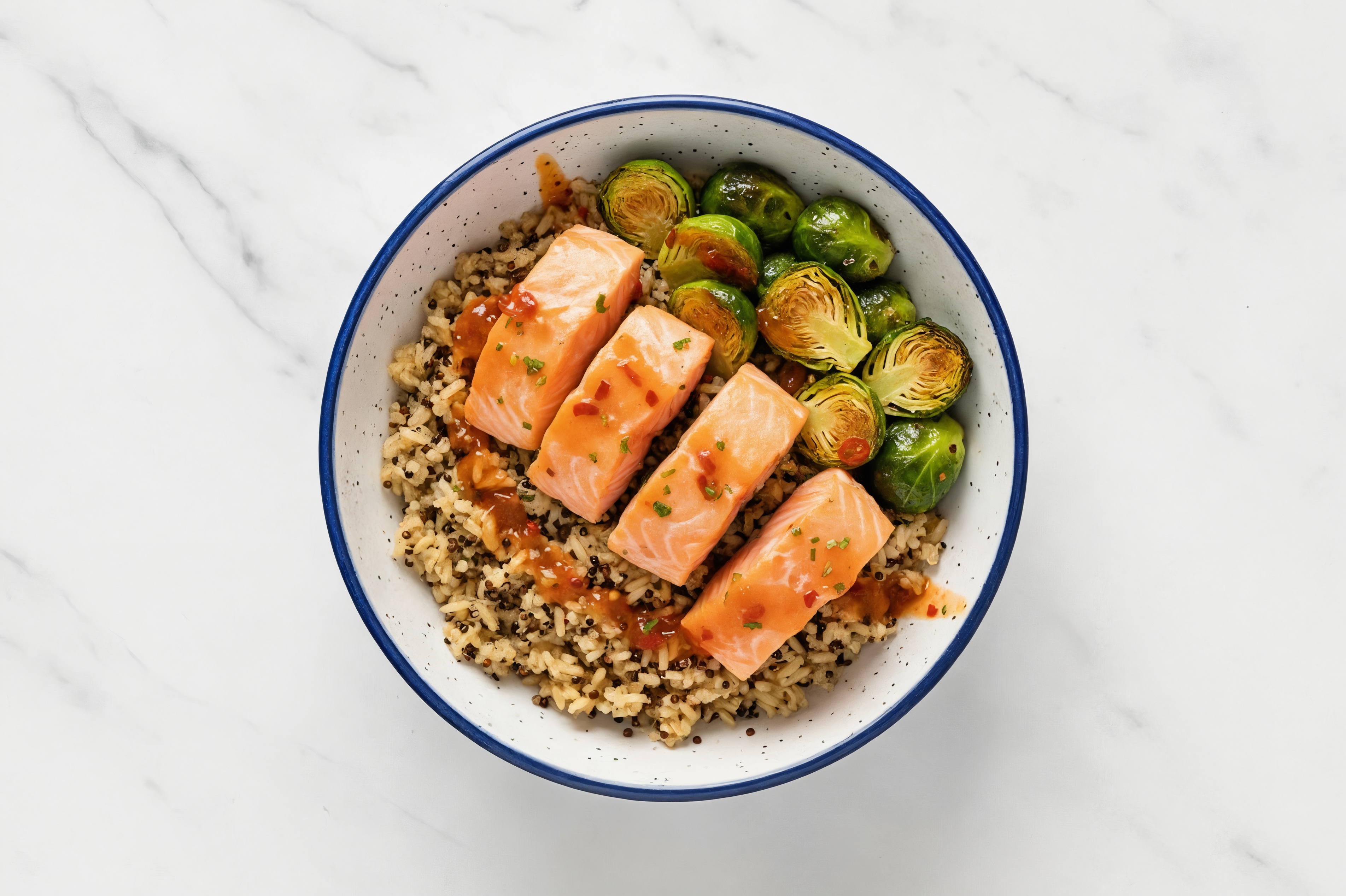 Herby Air Fryer Sweet Chili Salmon + Whole Brussels Sprouts