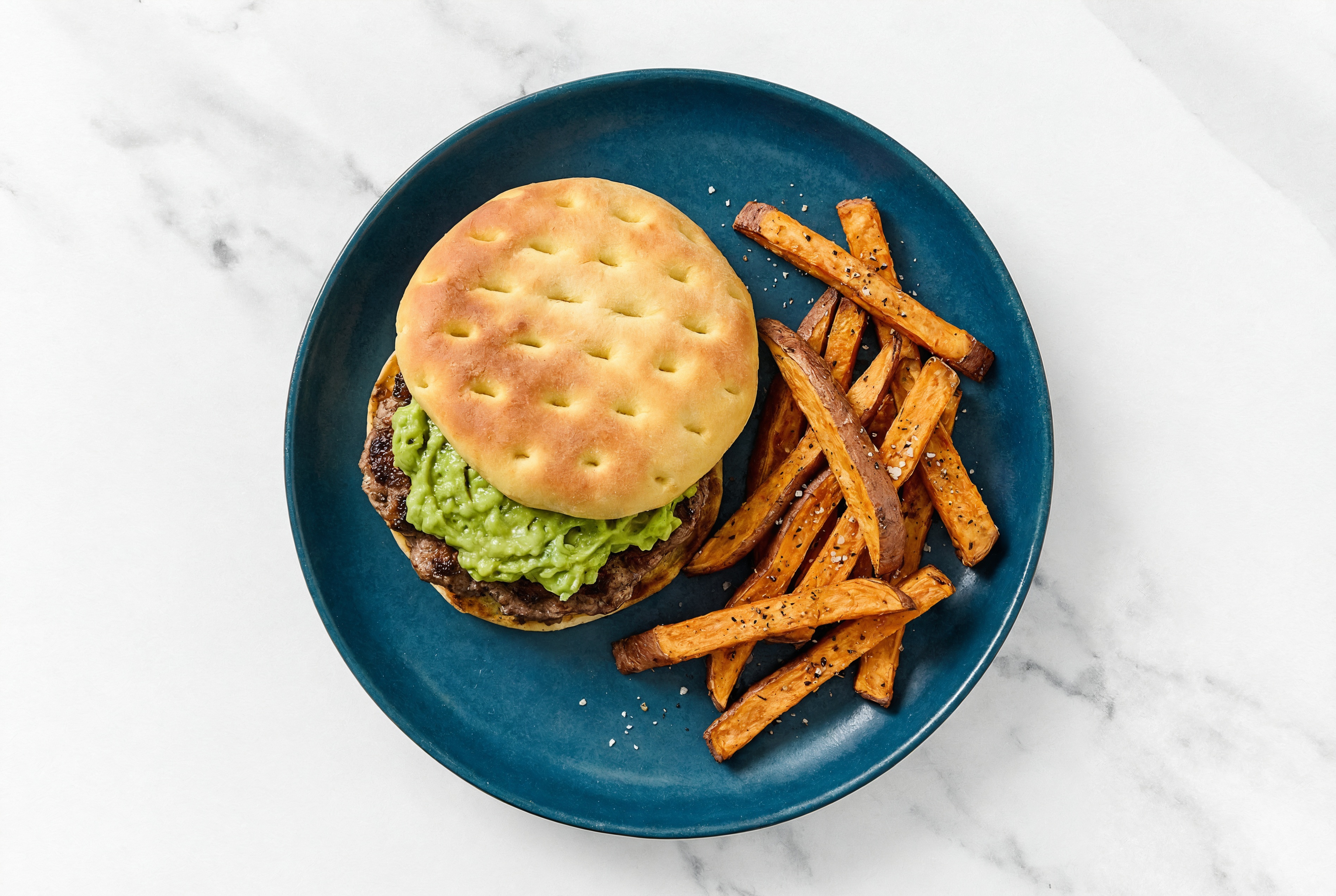 Garden Beef Guac Burger + Sweet Potato Fries