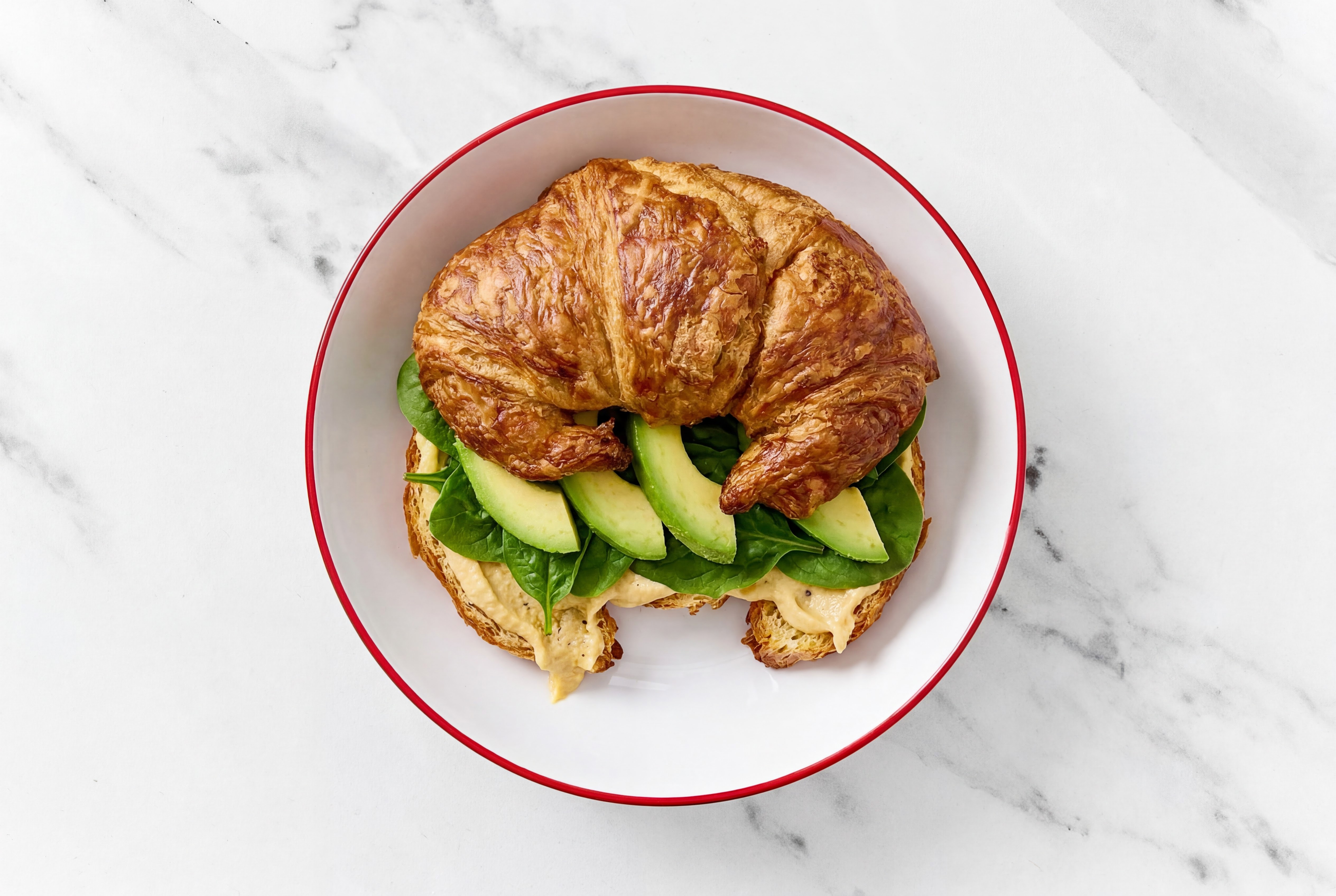 Lemony French Onion Hummus + Avo Croissant Sandwich
