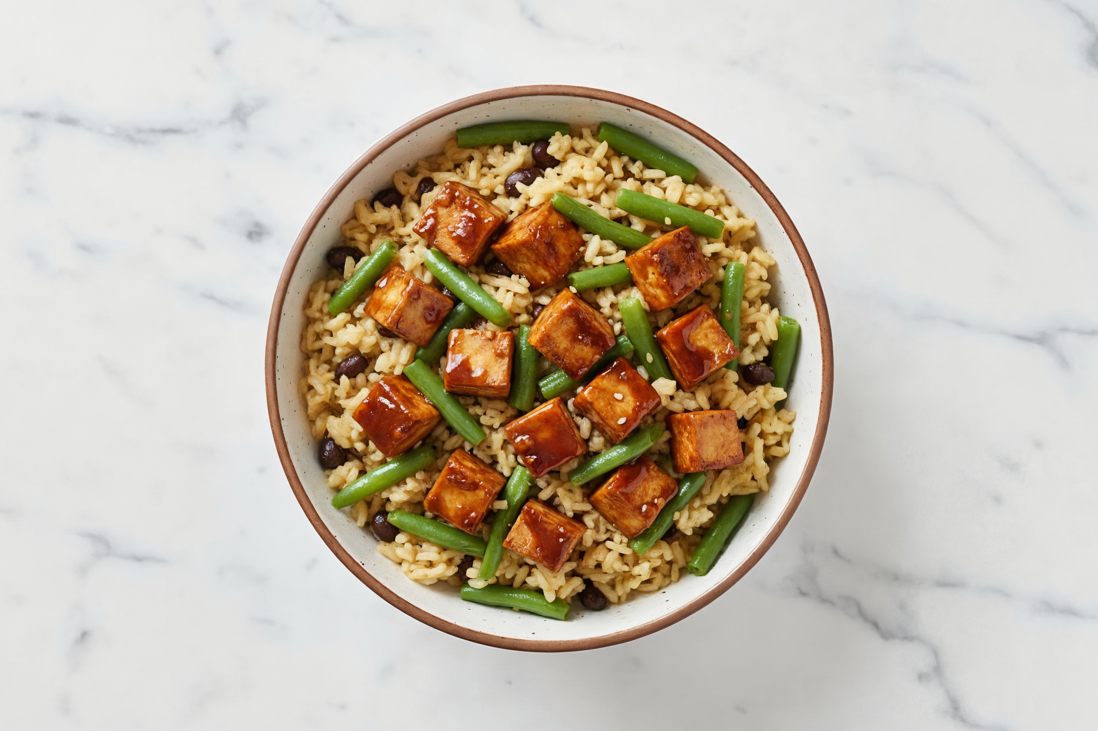 Teriyaki Tofu + Green Beans Rice with Beans Bowl