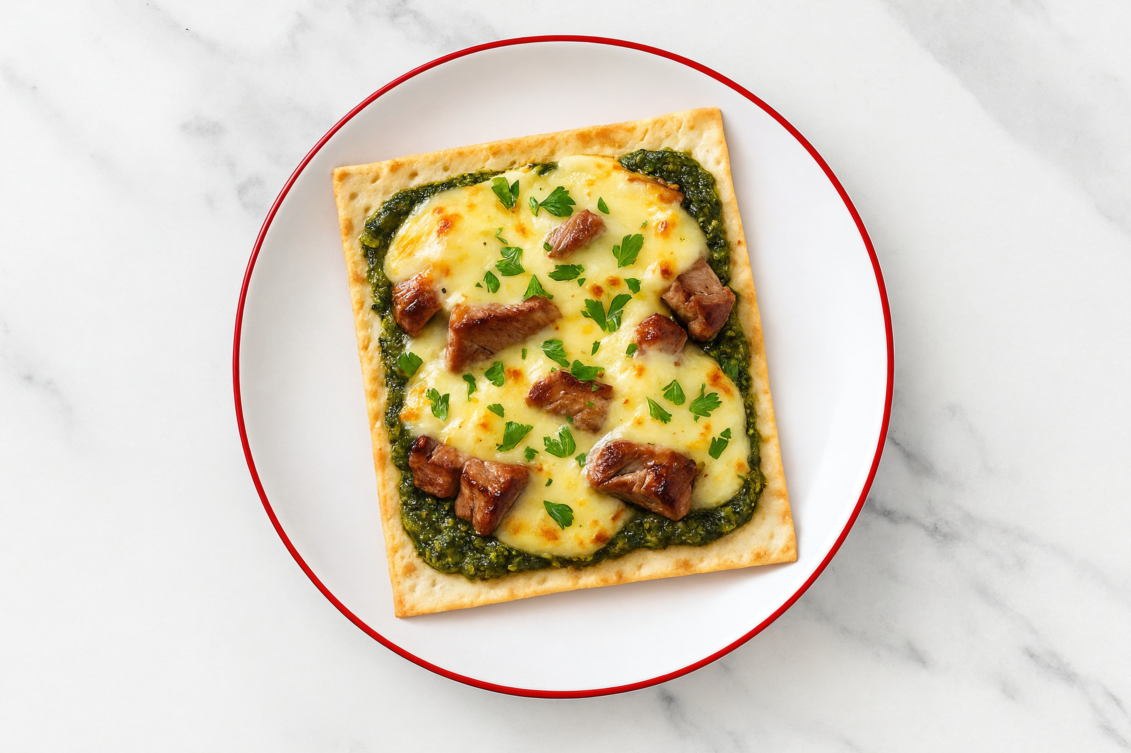 Super Green Sirloin Lavash Pizza with Mild Havarti + Fresh Parsley