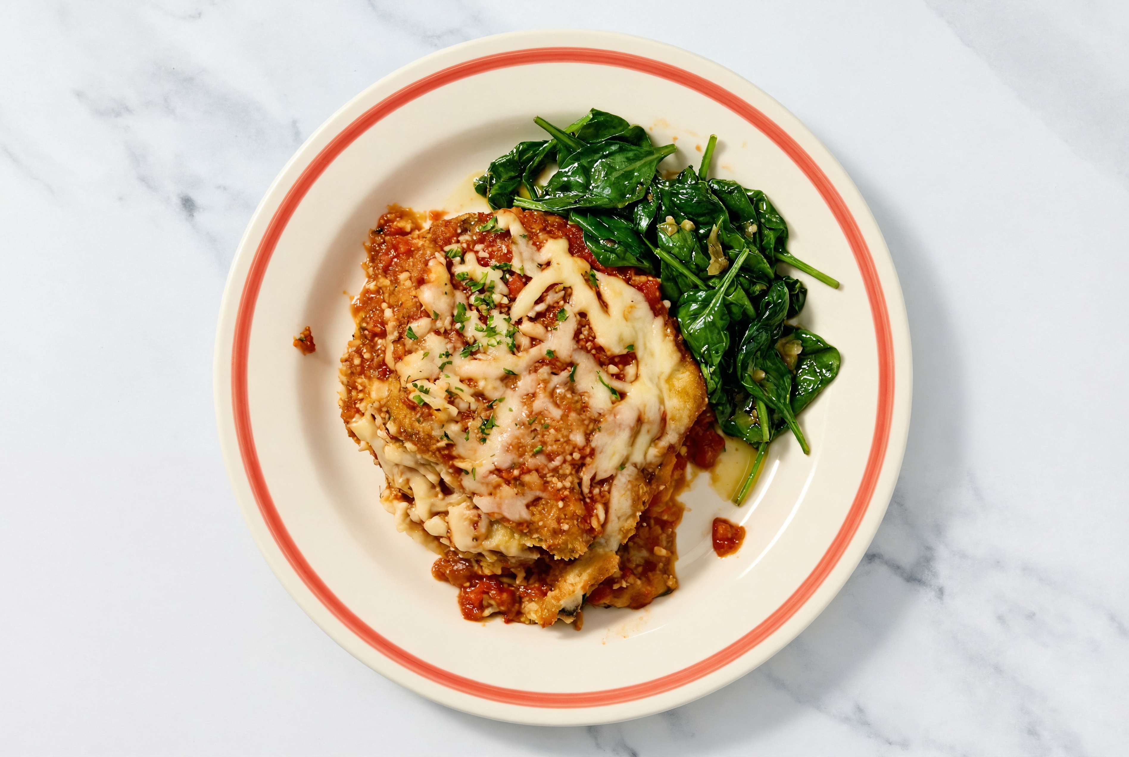 Eggplant Parmesan with Baby Spinach