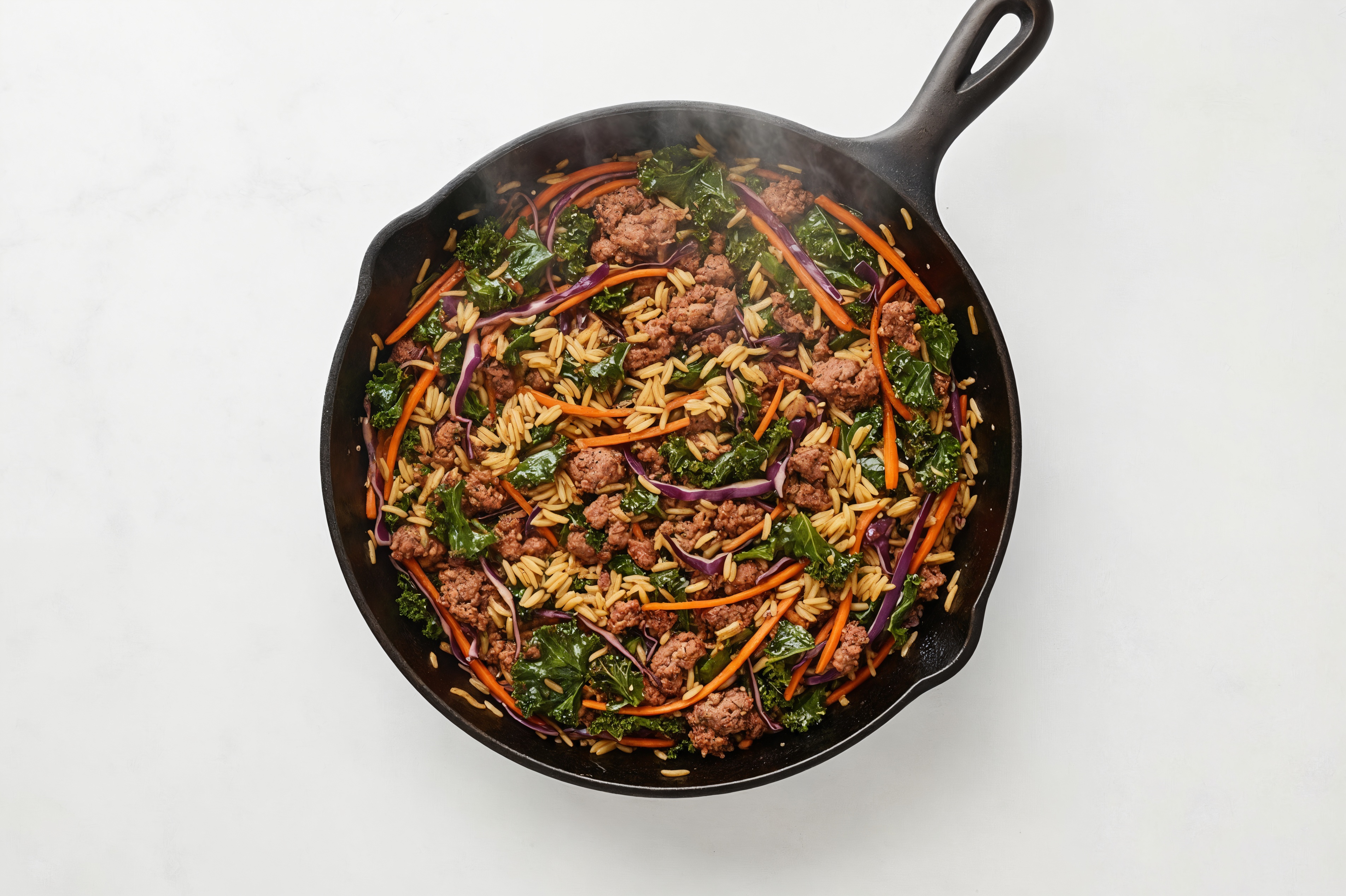 Teriyaki Rainbow Veggie + Ground Bison Stir-Fry with Seasoned Jasmine Rice