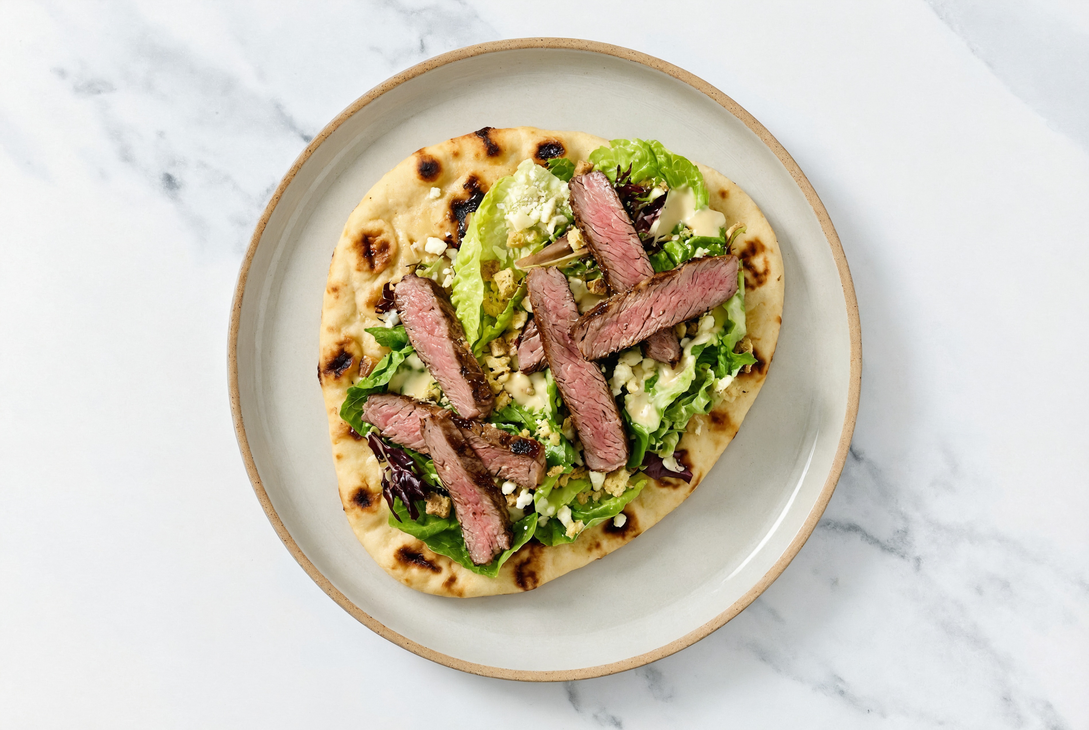 Grilled Steak Little Gem Salad Flatbread