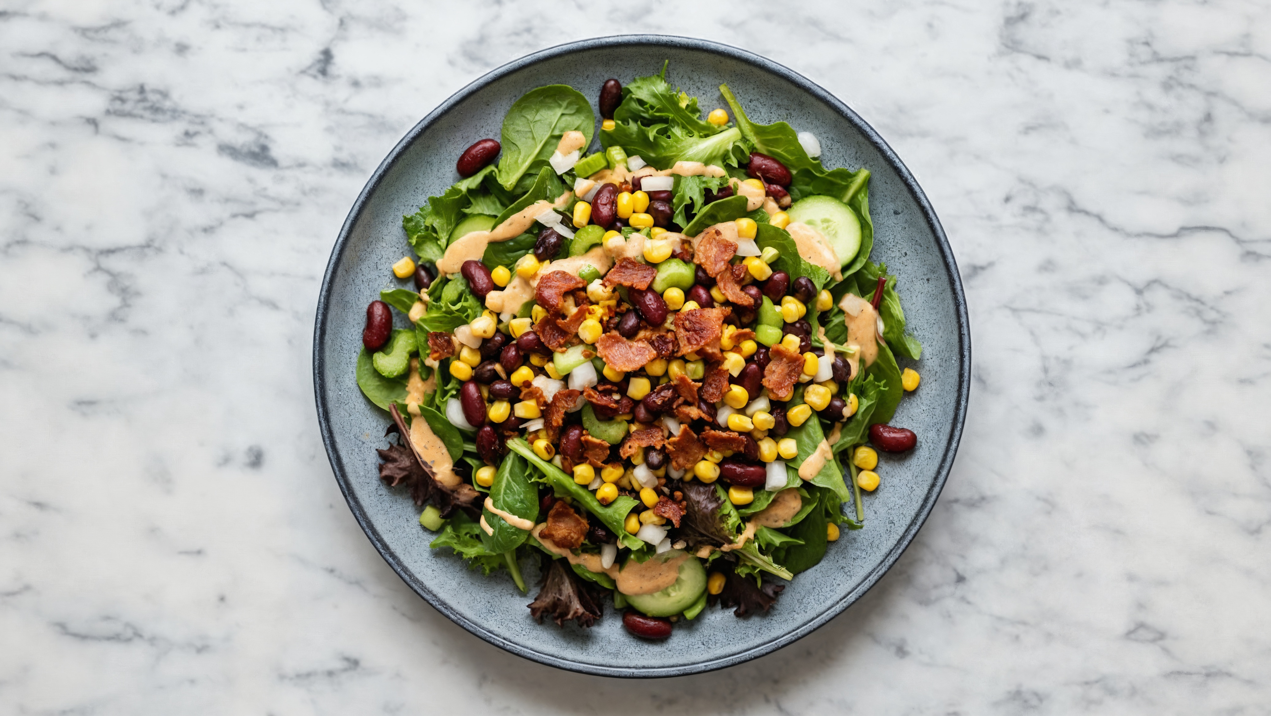 Buffalo Ranch Spring Mix Salad with Turkey Bacon & Black Beans